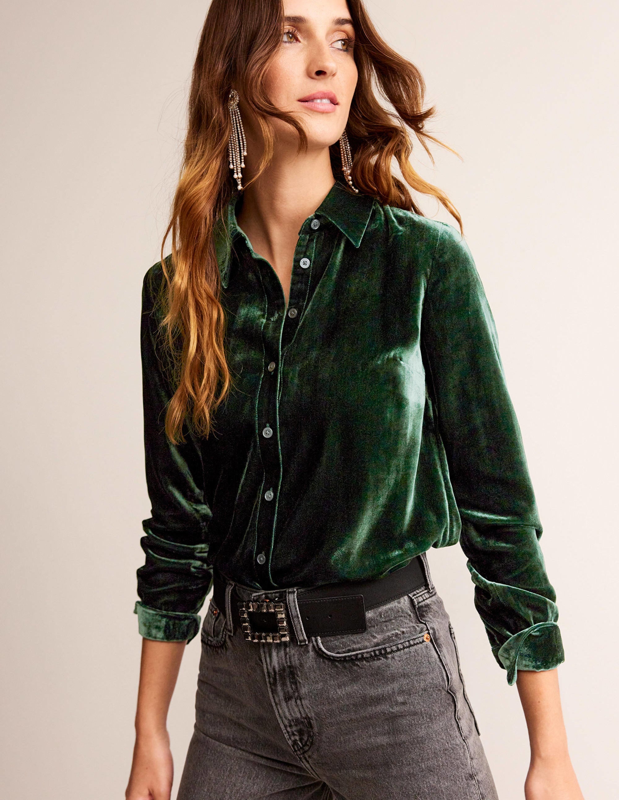 Sienna Velvet Shirt-Chatsworth Green - Image 1