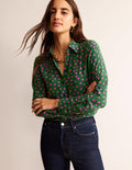 Sienna Silk Shirt-Amazon Green, Dotty Spot