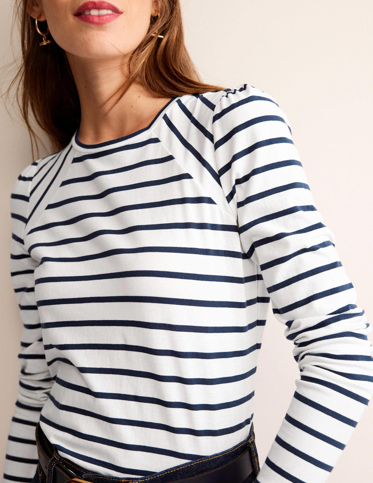 Arabella Gestreiftes T-Shirt-Naturweiß, Französisches Marineblau-2