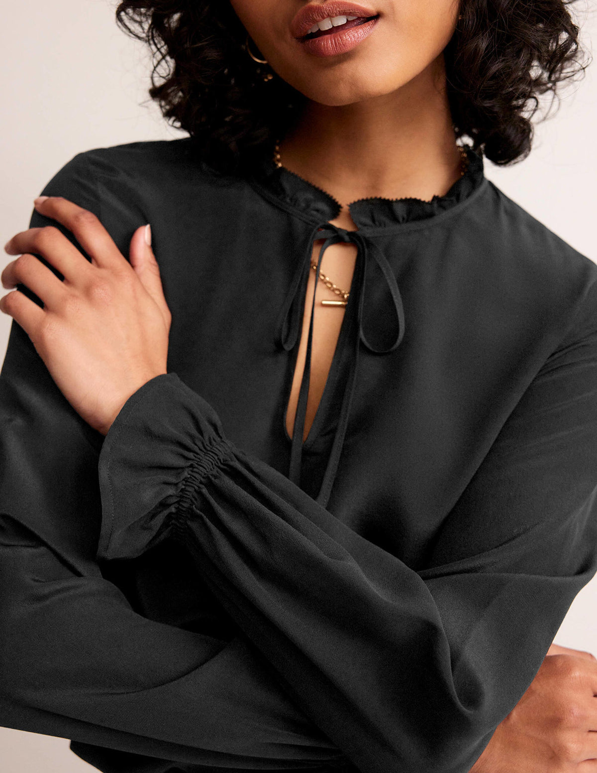 Silk Romantic Blouse-Black-2