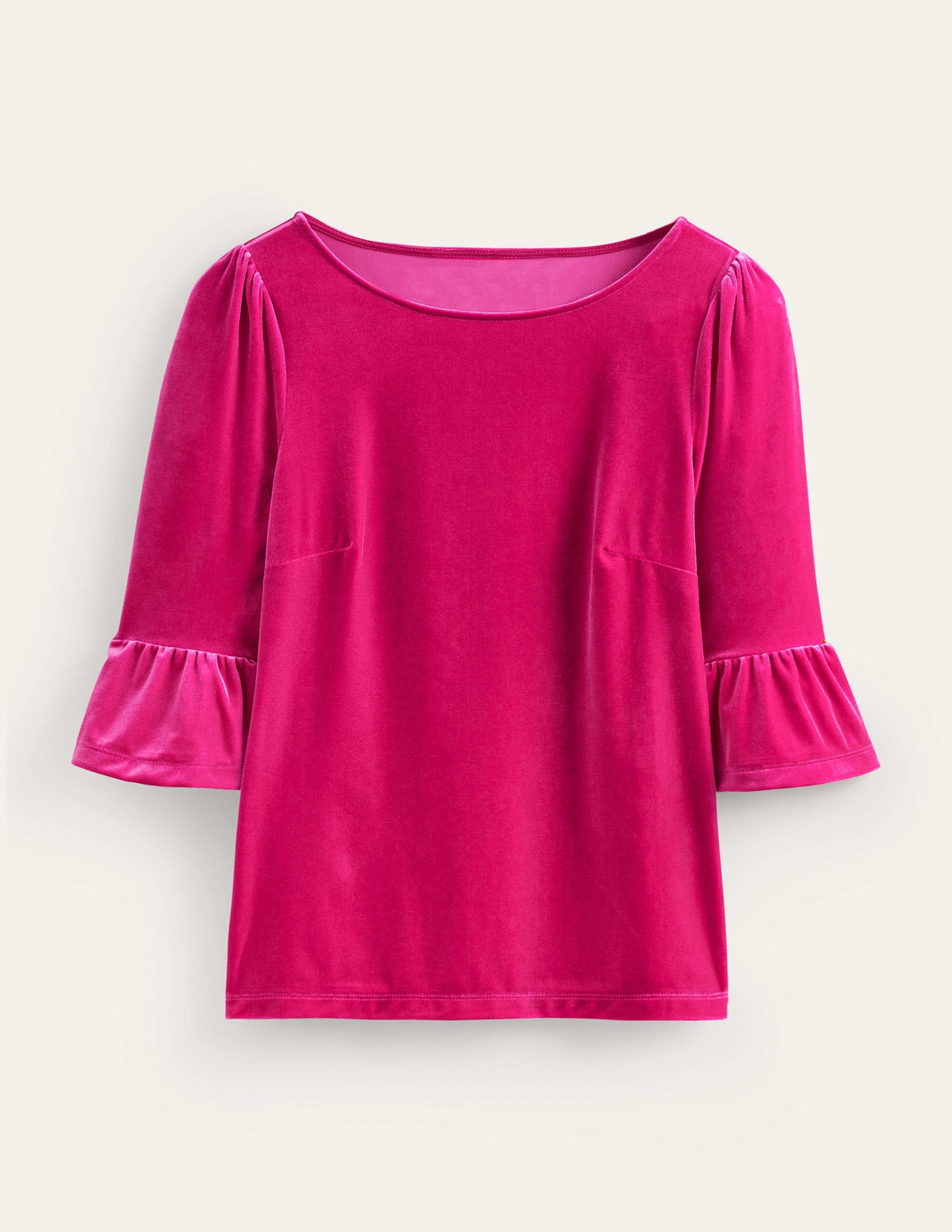 Samt-Oberteil mit Rüschen an den Bündchen-Kräftiges Rosa - Image 6
