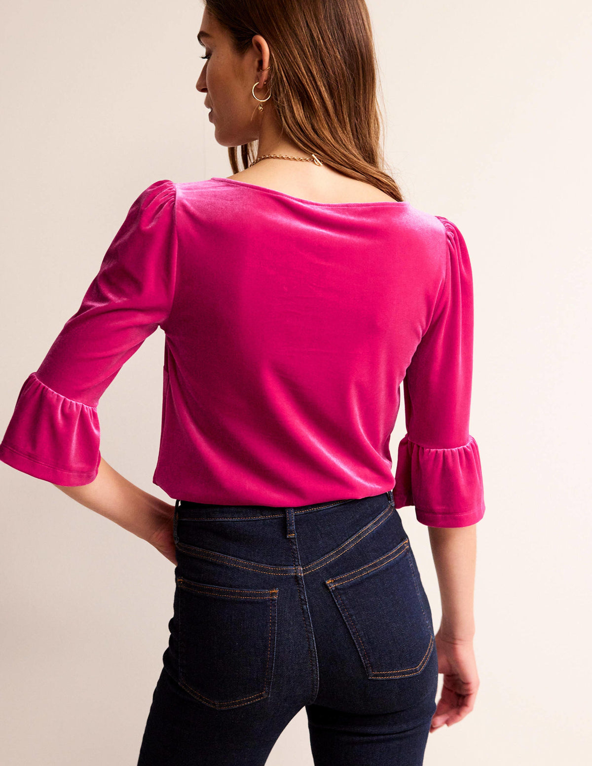 Samt-Oberteil mit Rüschen an den Bündchen-Kräftiges Rosa - Image 3