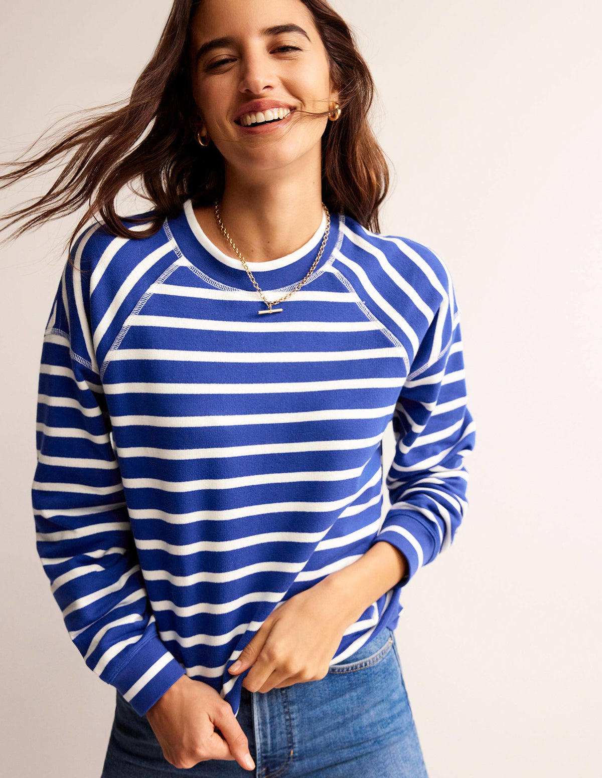 Gestreiftes Raglan-Sweatshirt-Surf The Web, Naturweiß-4