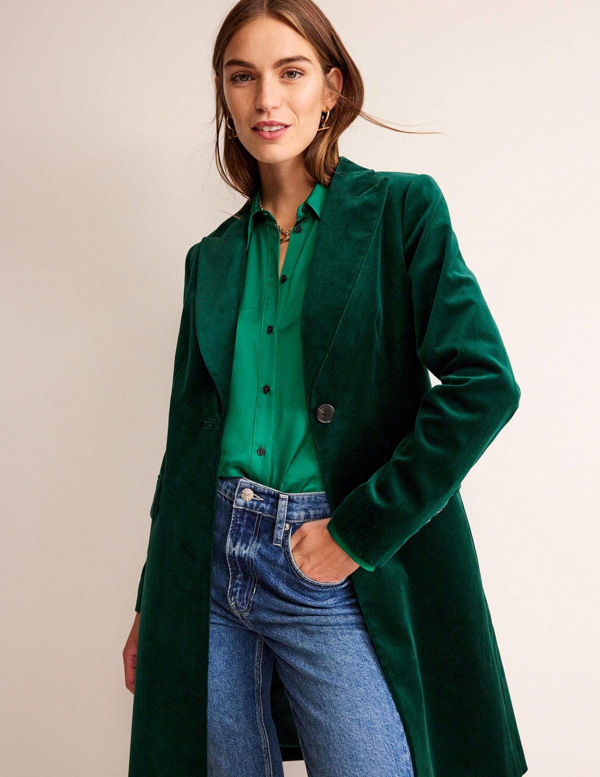 Canterbury Velvet Coat-Emerald Night - Image 1