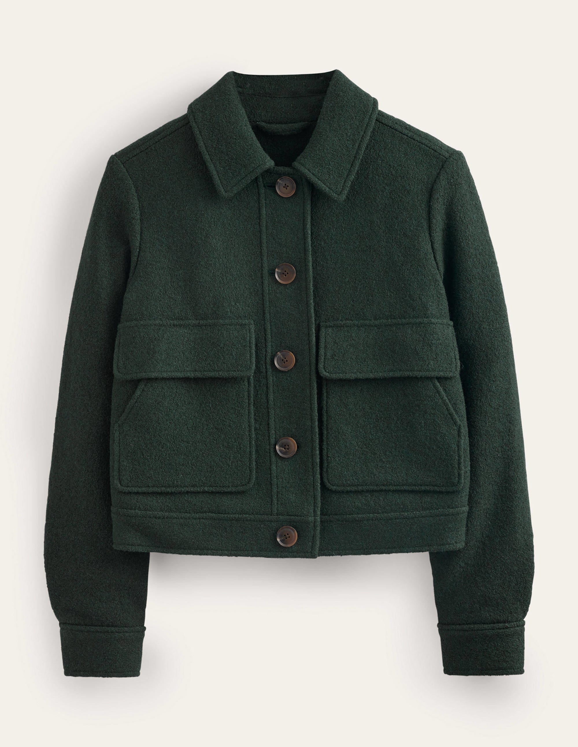 Collared Textured Wool Jacket-Green - Image 5