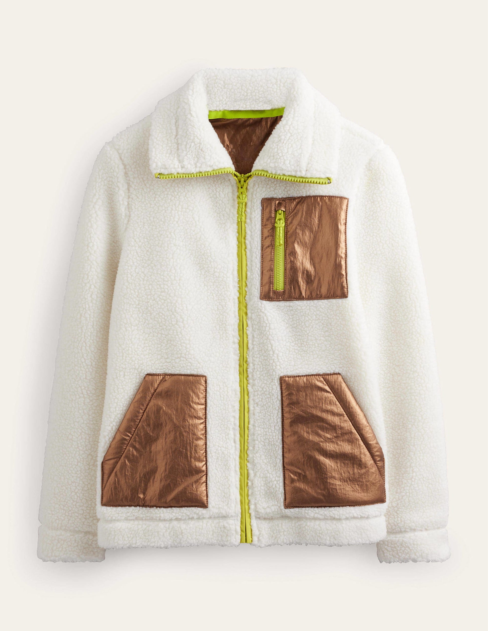 Borg-Jacke mit Trichterkragen-Naturweiß, Metallic-7