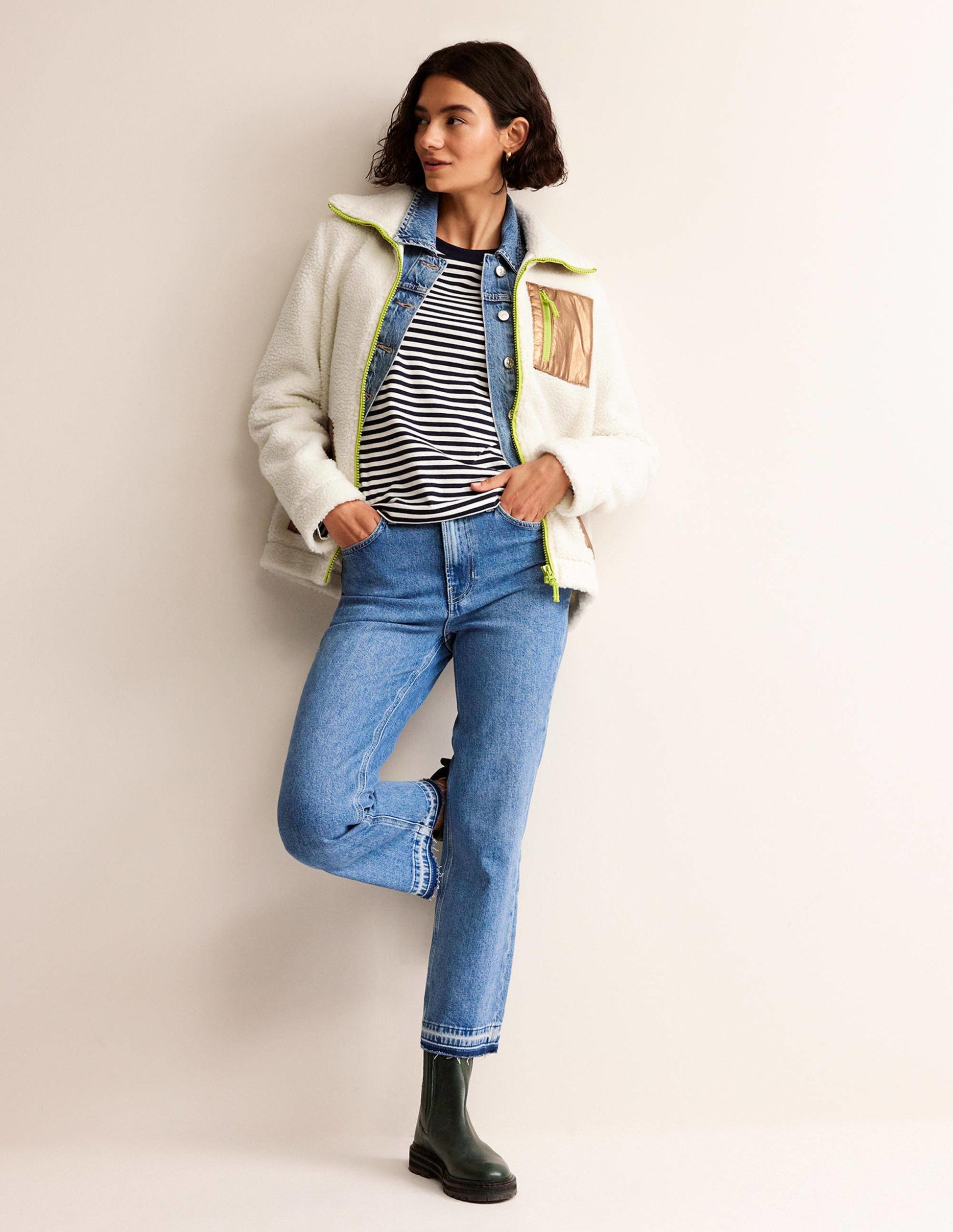 Borg-Jacke mit Trichterkragen-Naturweiß, Metallic-4