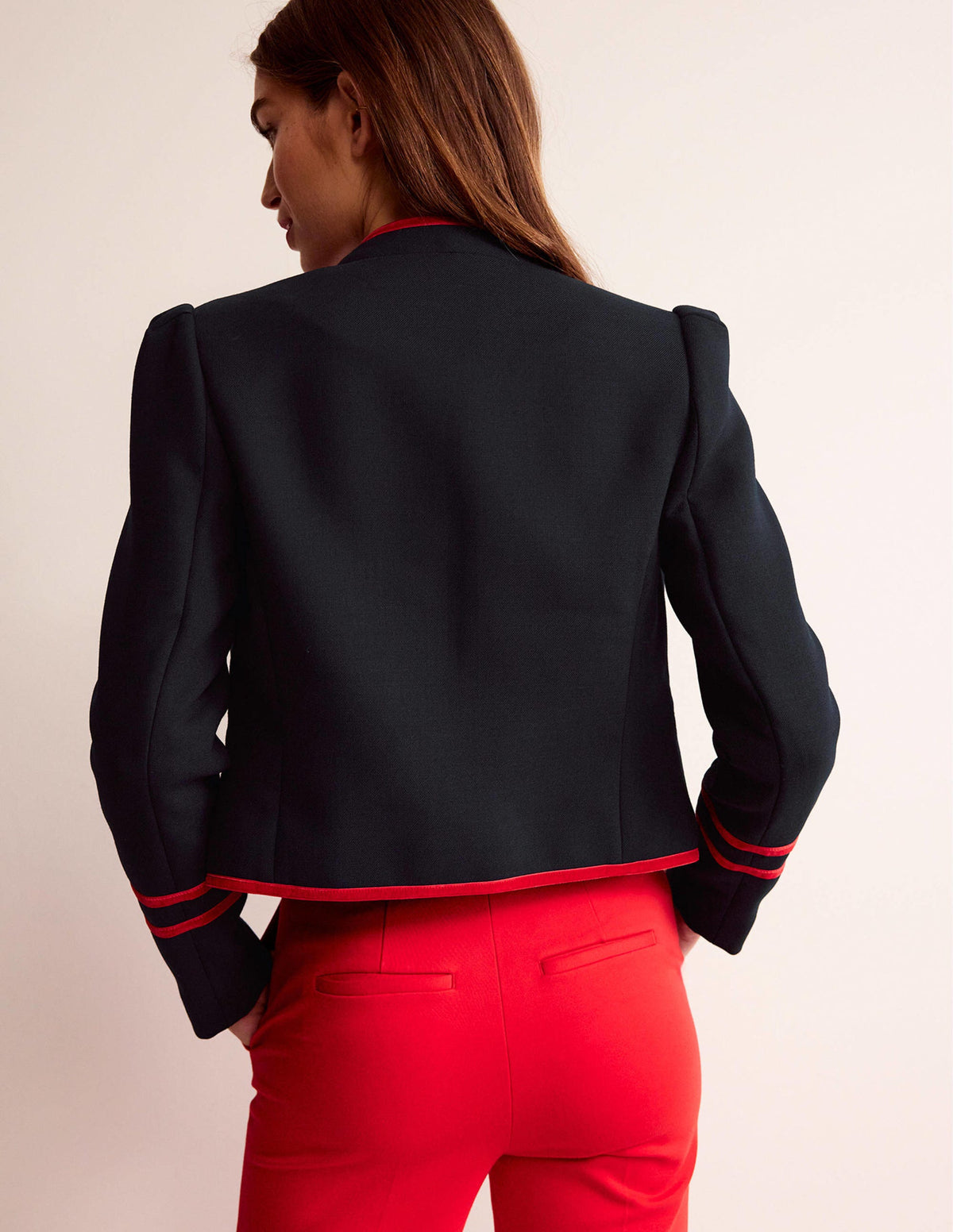 Veste Cambridge style militaire-Bleu marine foncé, détails rouge - Image 2