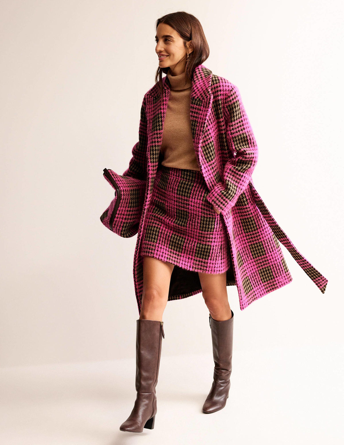 Manteau croisé en laine-Carreaux bouclé rose - Image 5