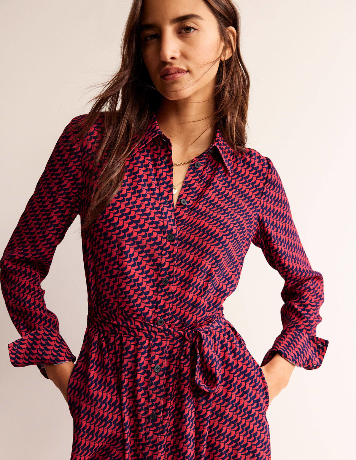 Kate Midi-Hemdblusenkleid-Pfingstrose, Geo Fall - Image 1