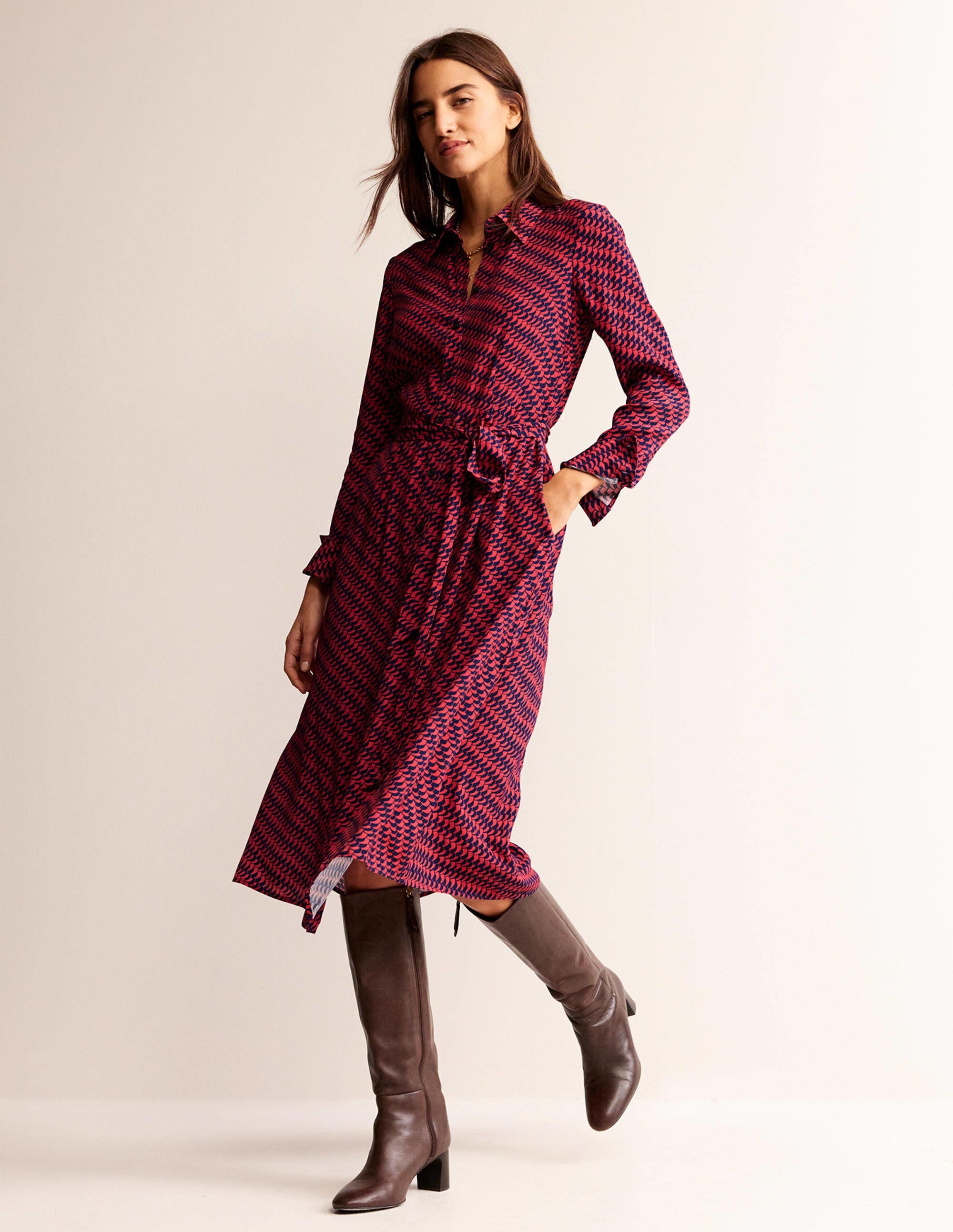 Kate Midi-Hemdblusenkleid-Pfingstrose, Geo Fall - Image 2