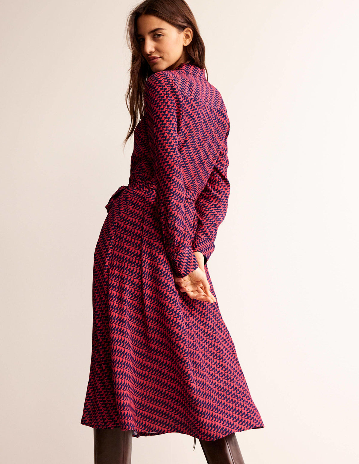 Kate Midi-Hemdblusenkleid-Pfingstrose, Geo Fall - Image 3