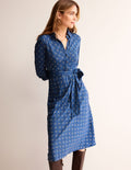 Robe-chemise midi Laura en jersey-Bleu azur, motif Celosia Bud