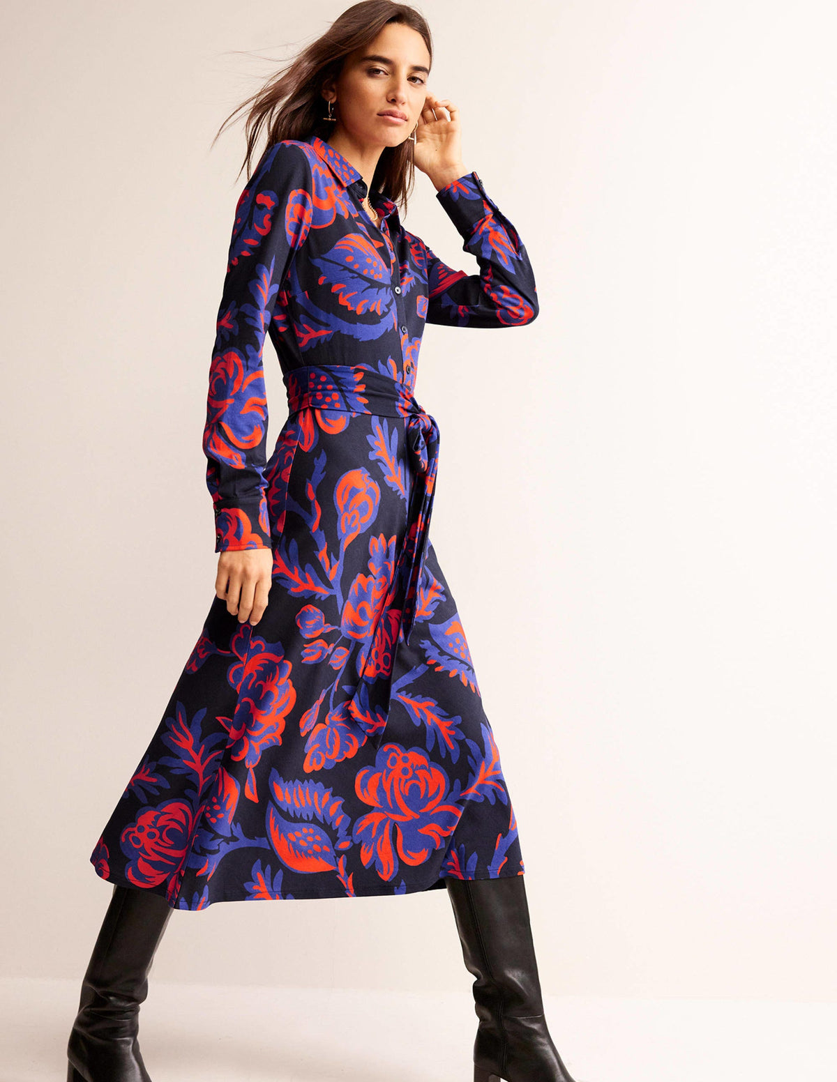 Laura Midi-Hemdblusenkleid aus Jersey-Französisches Marineblau, Rosenstrauch - Image 2