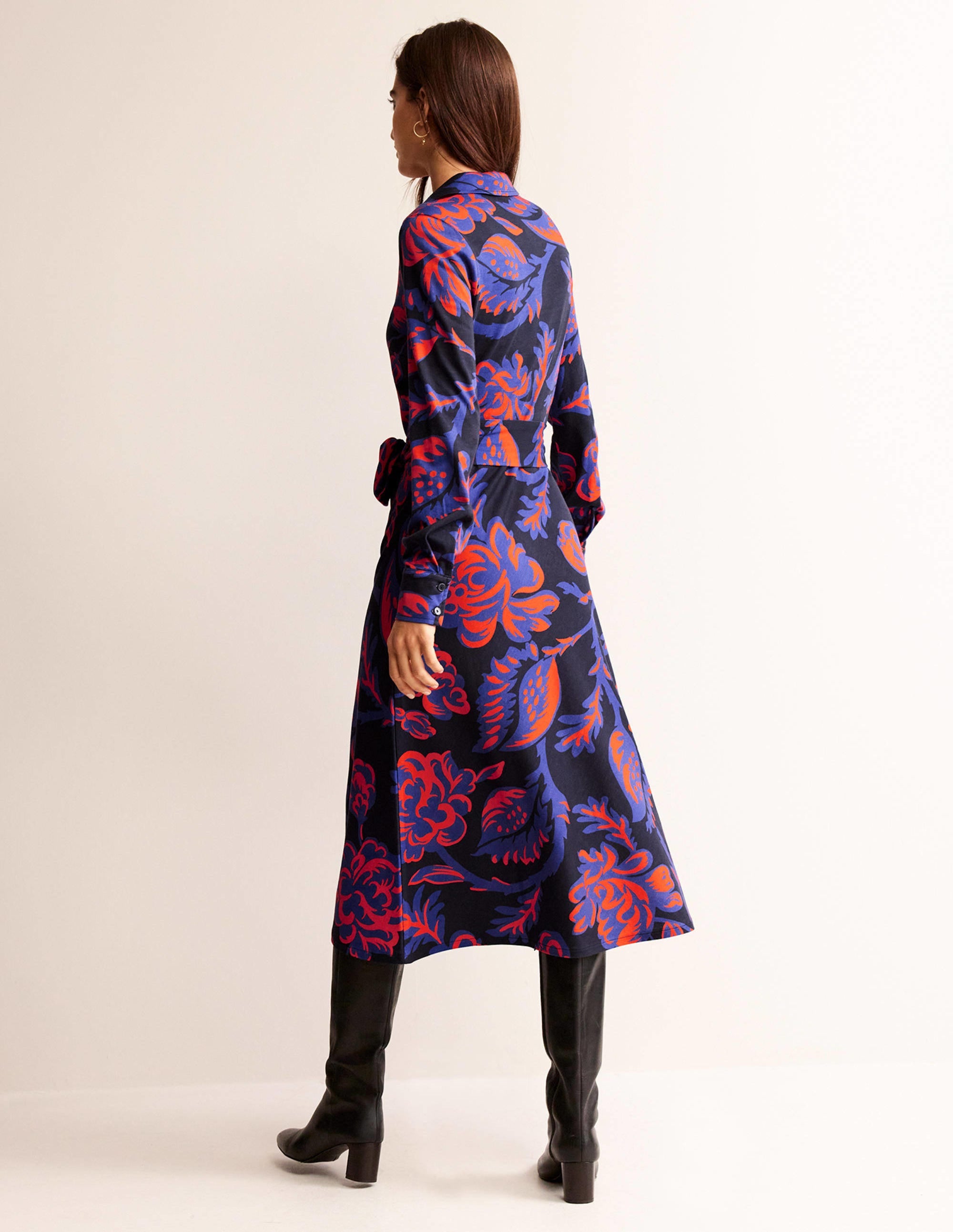 Laura Midi-Hemdblusenkleid aus Jersey-Französisches Marineblau, Rosenstrauch - Image 3
