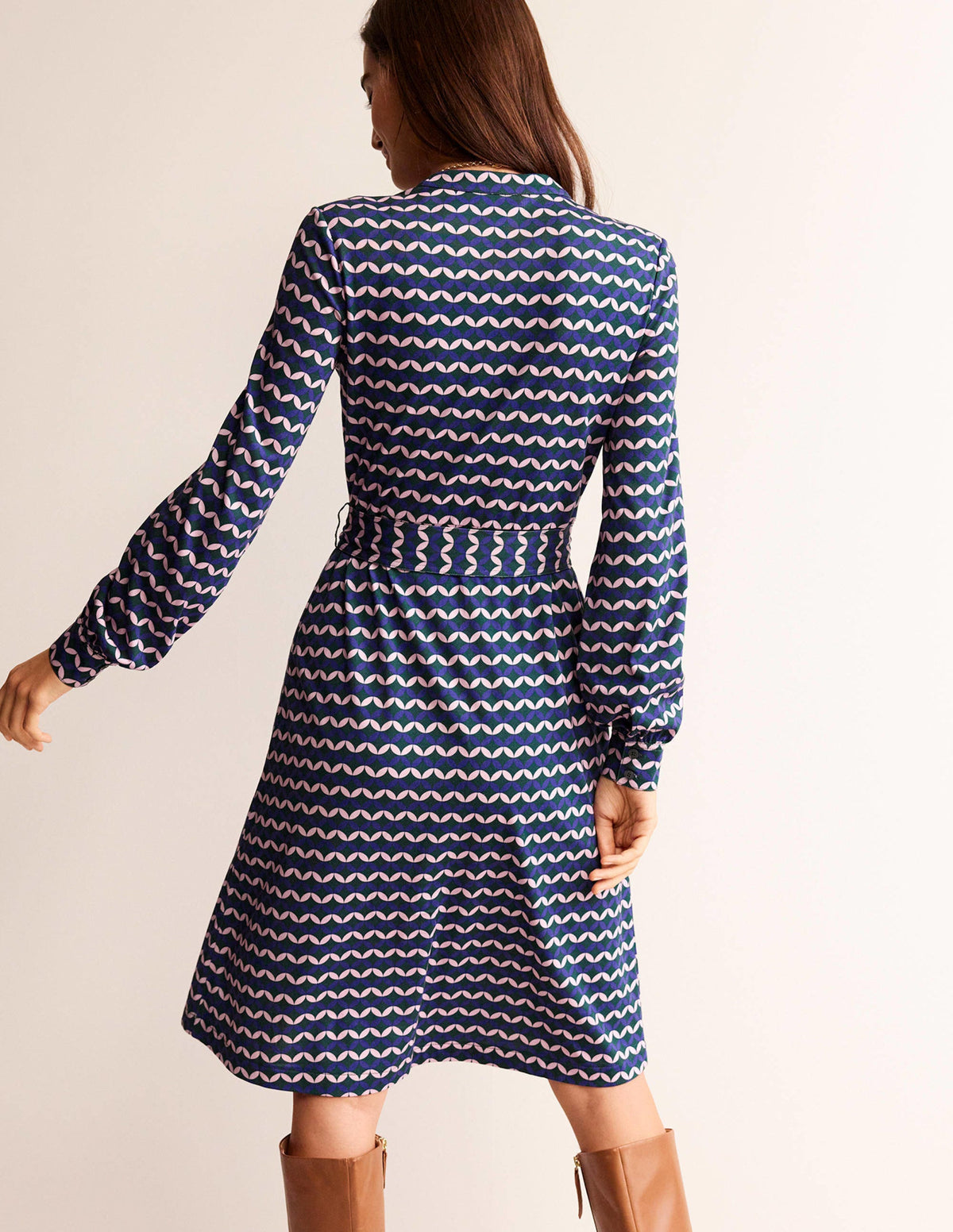 Robe-chemise Julia en jersey-Bleu connecté, motif Diamond Terrace-3
