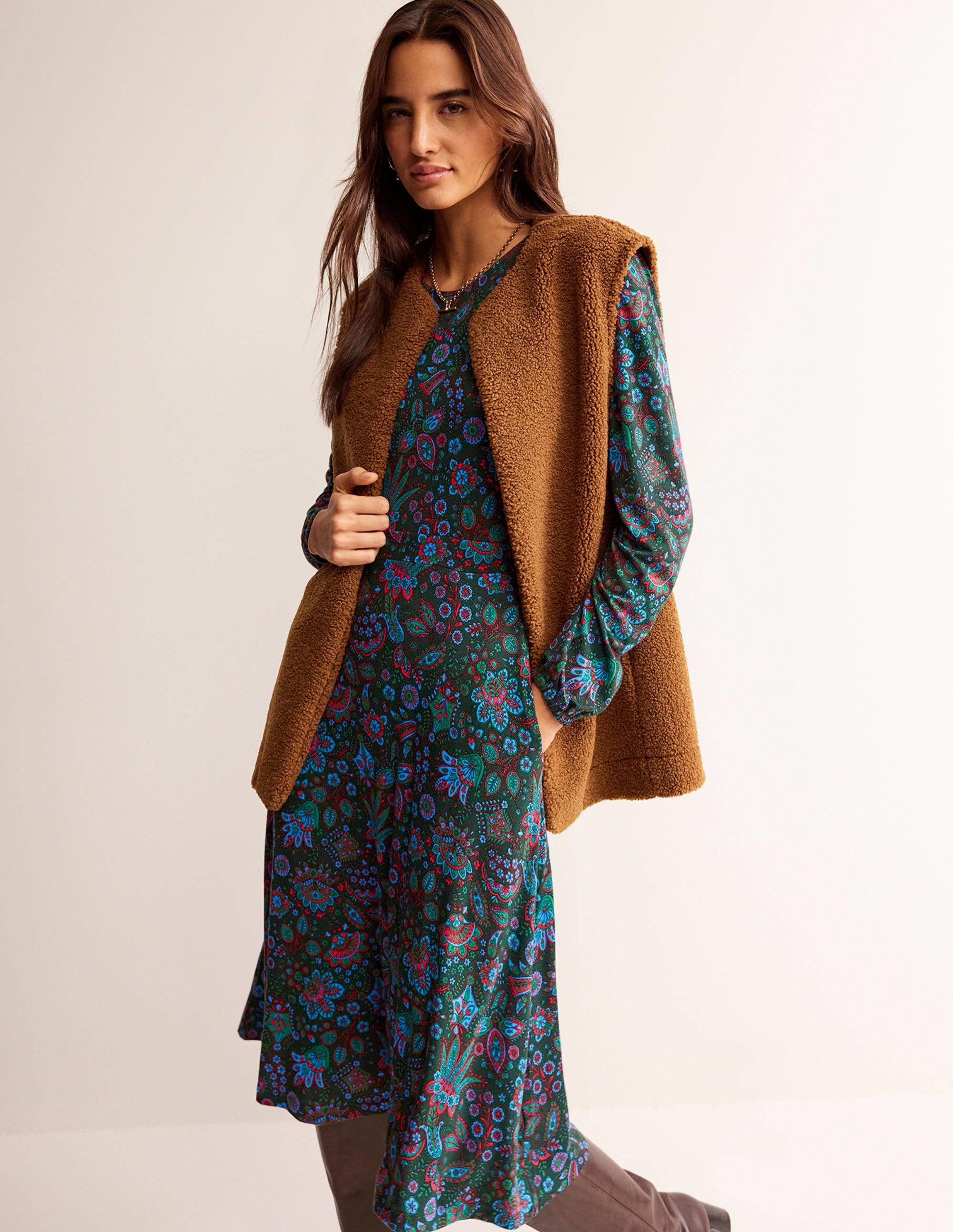 Camille Midikleid aus Jersey-Chatsworthgrün, Azaleenblüte - Image 1