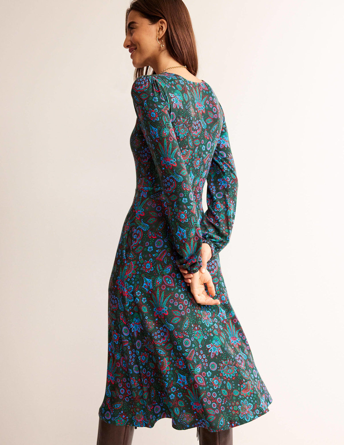 Camille Midikleid aus Jersey-Chatsworthgrün, Azaleenblüte-3