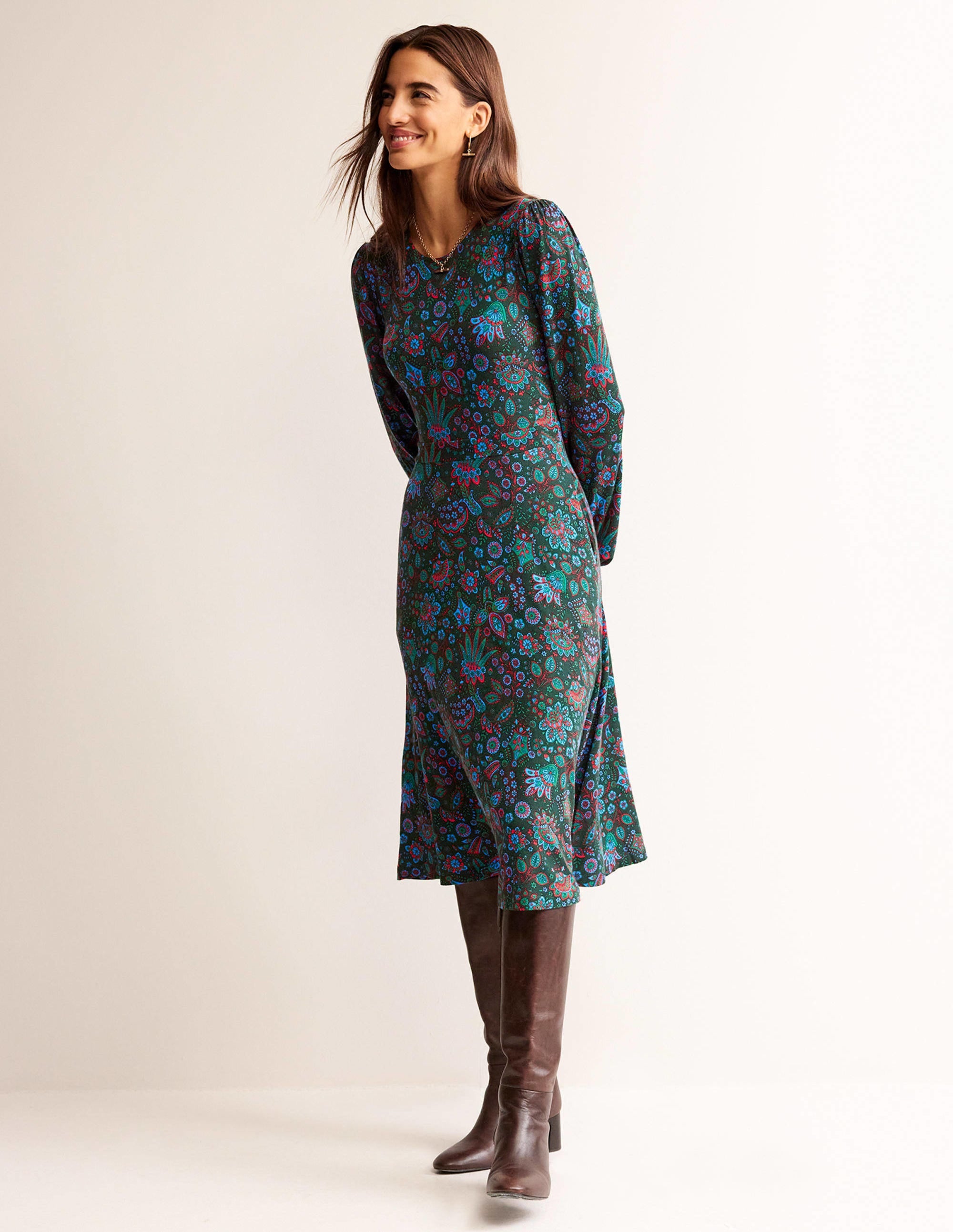 Camille Midikleid aus Jersey-Chatsworthgrün, Azaleenblüte - Image 4