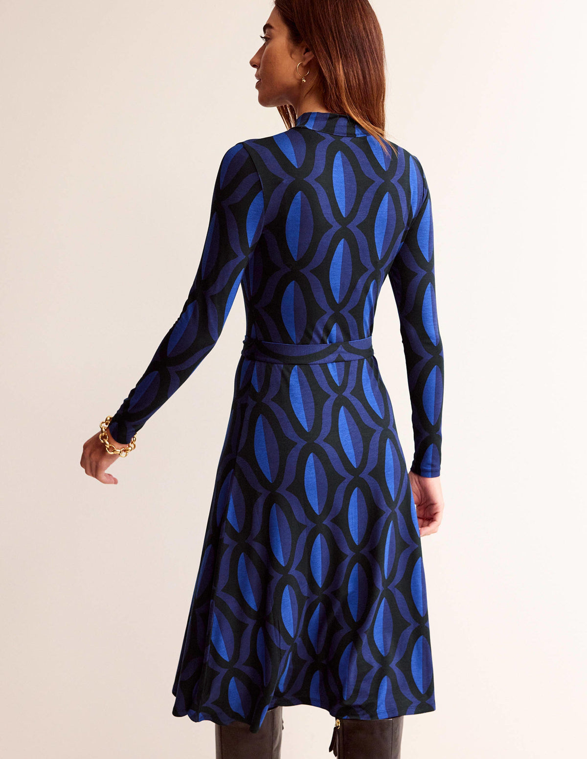 Robe midi Alberta en jersey-Bleu saphir, motif Geo Valley - Image 3
