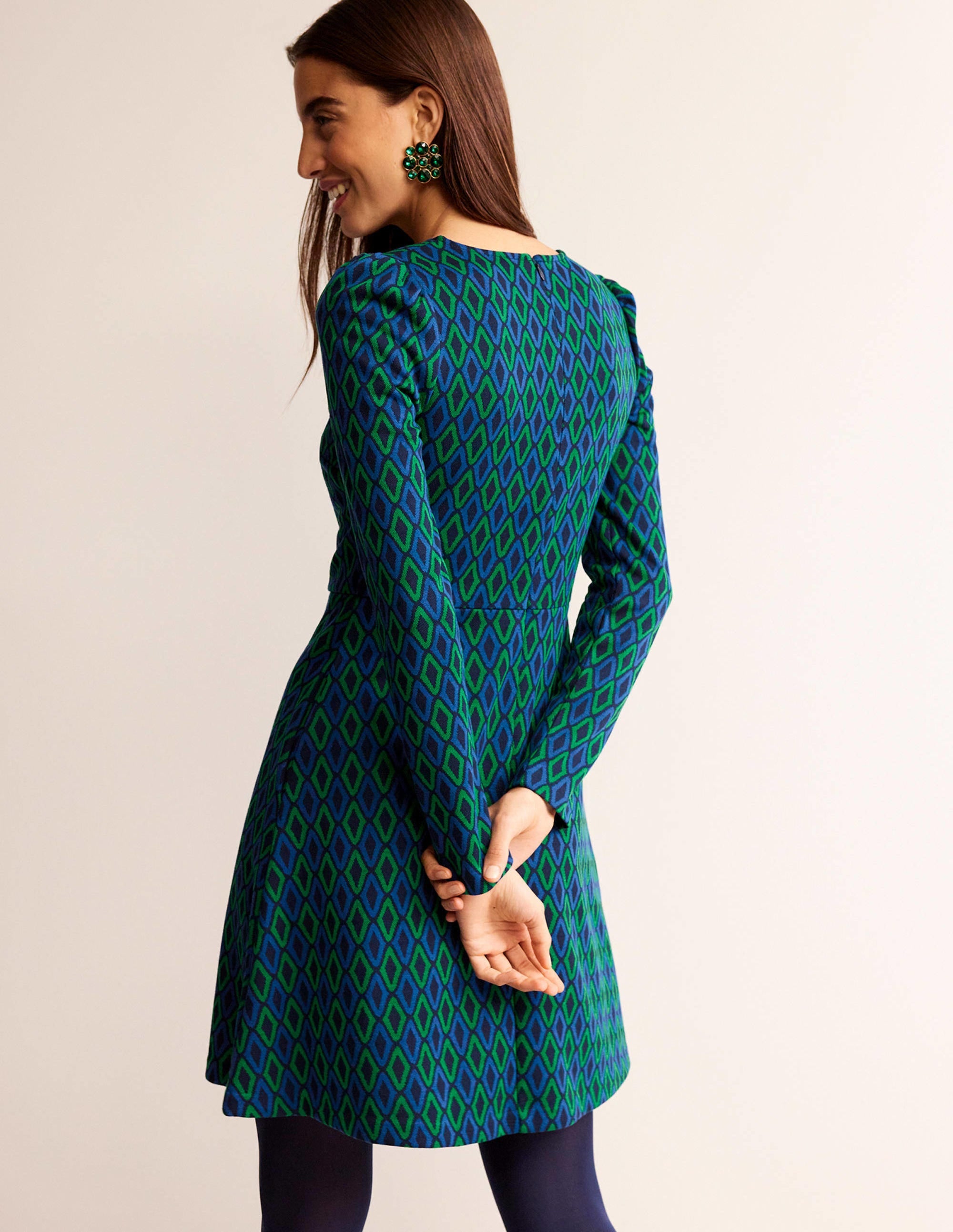 Jacquard A-Line Short Dress-Atlantic, Azure Jacquard - Image 3