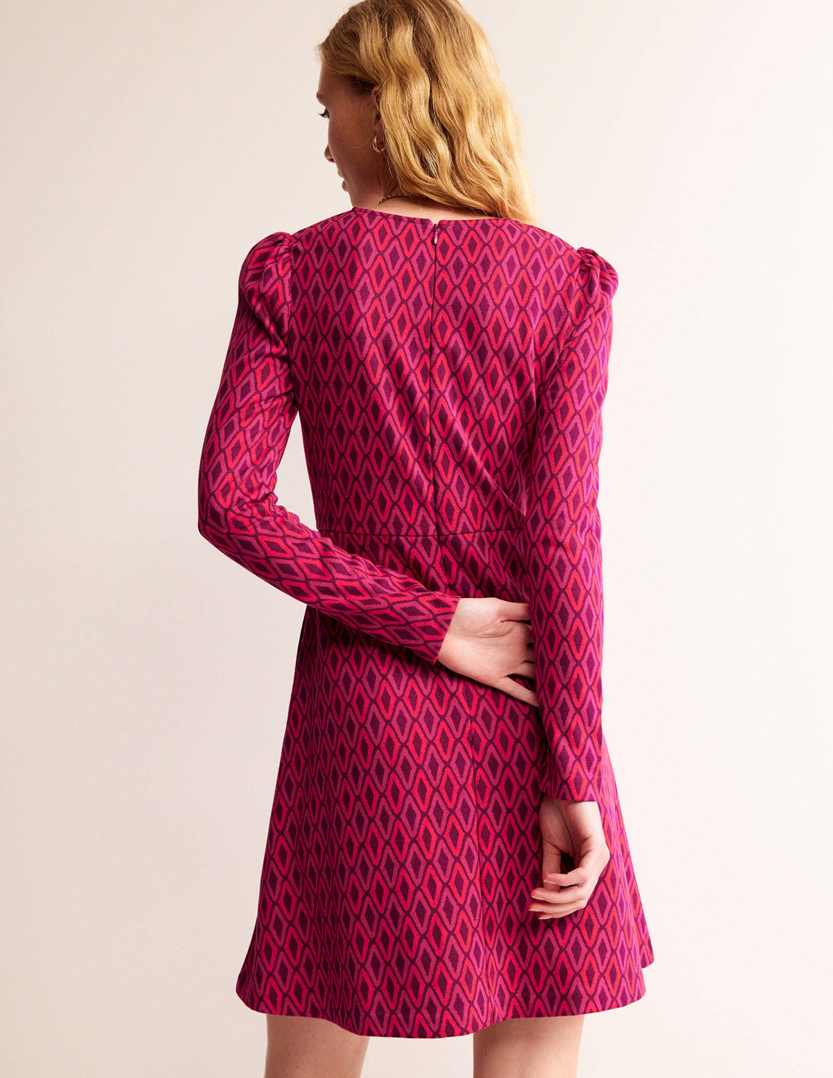 Jacquard A-Line Short Dress-Vibrant Pink, Azure Jacquard-4