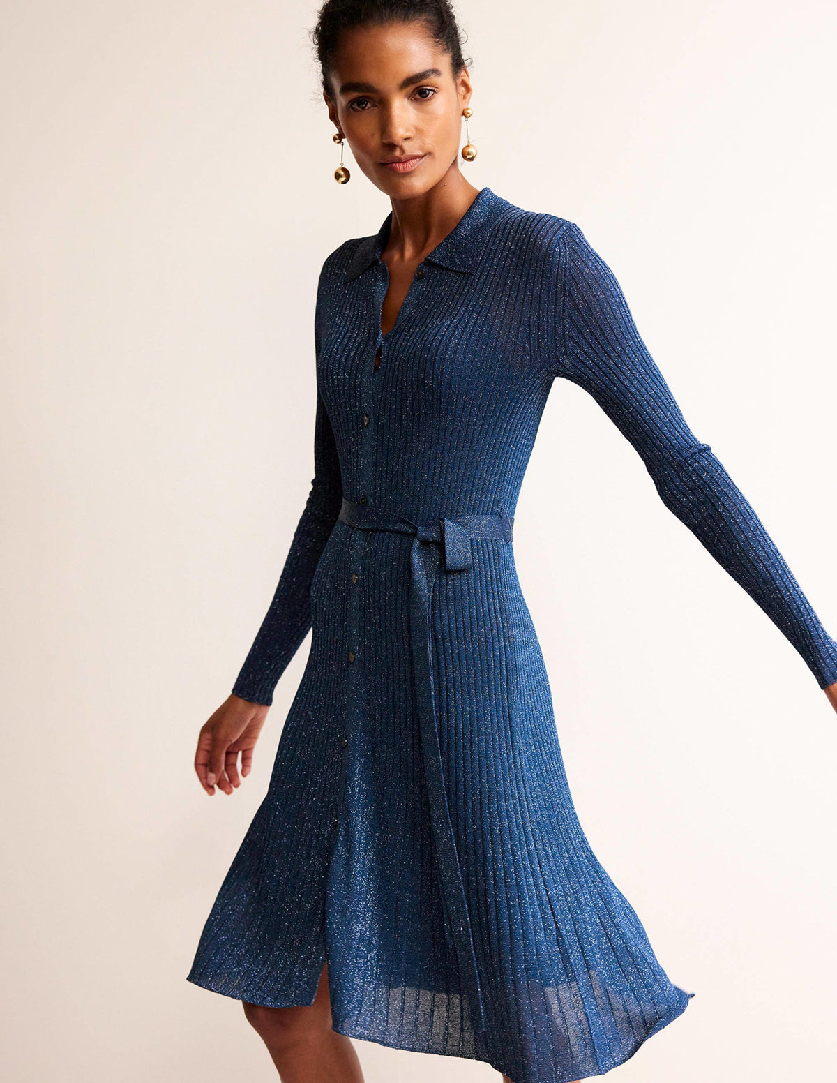 Faye Glitzerndes Strickkleid-Atlantikblau-1