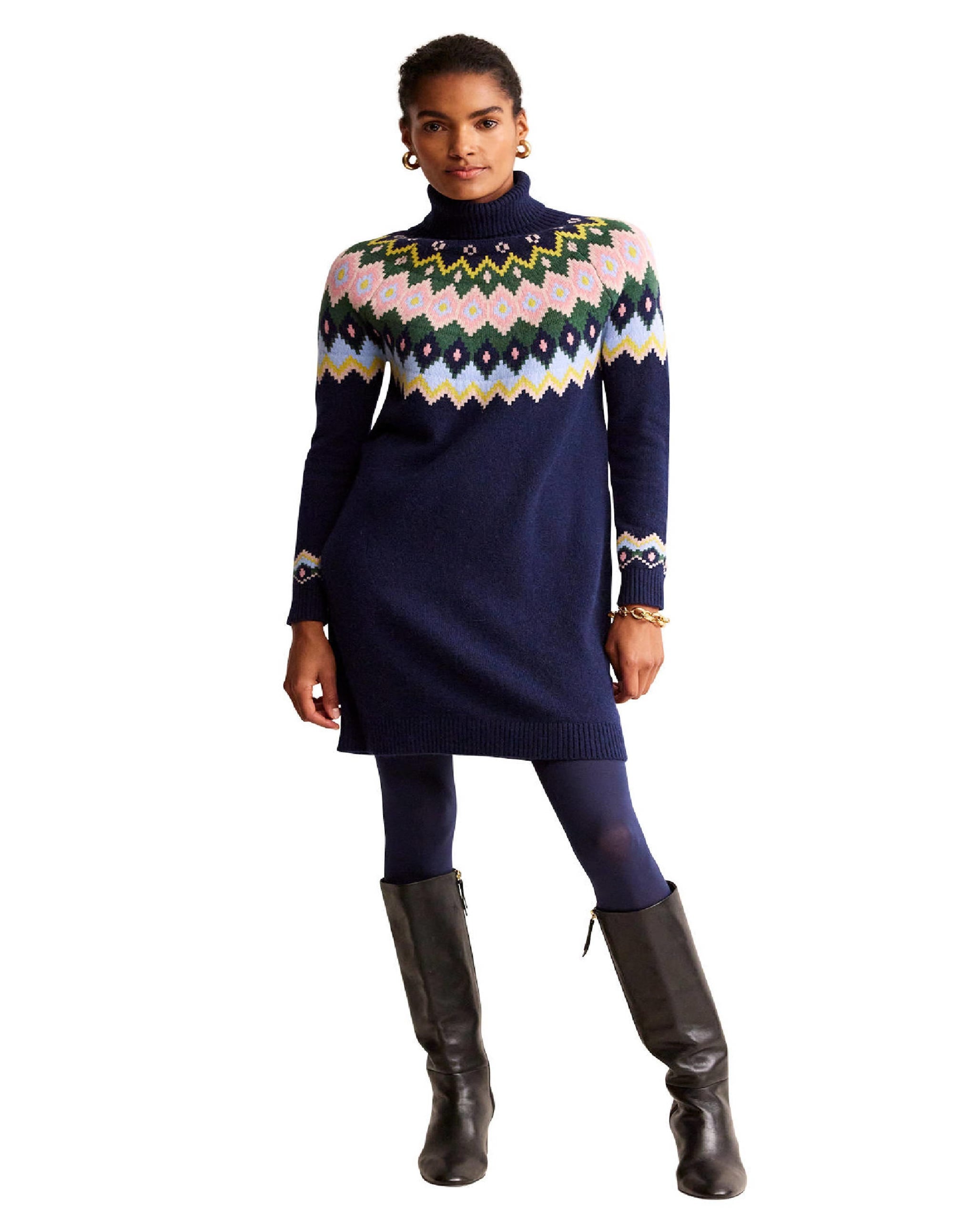 Edith Fair-Isle-Strickkleid-Marineblau - Image 5