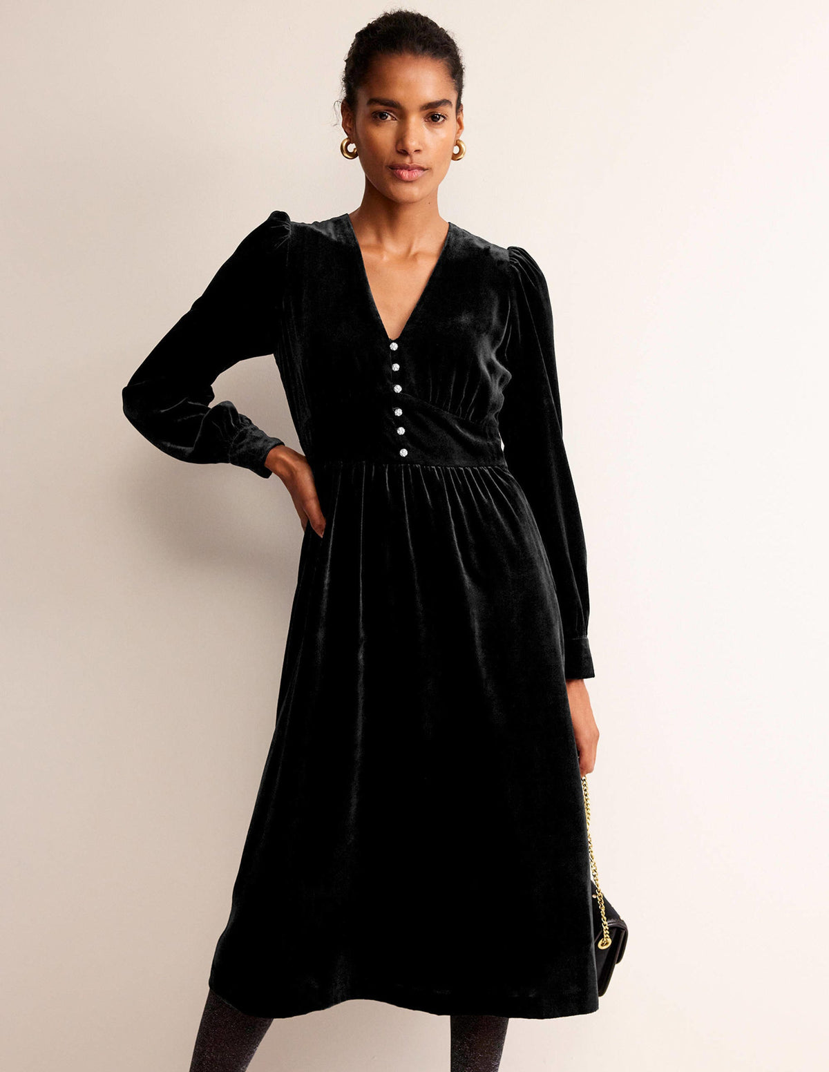 Robe midi Elise en velours ornementé-Noir - Image 1