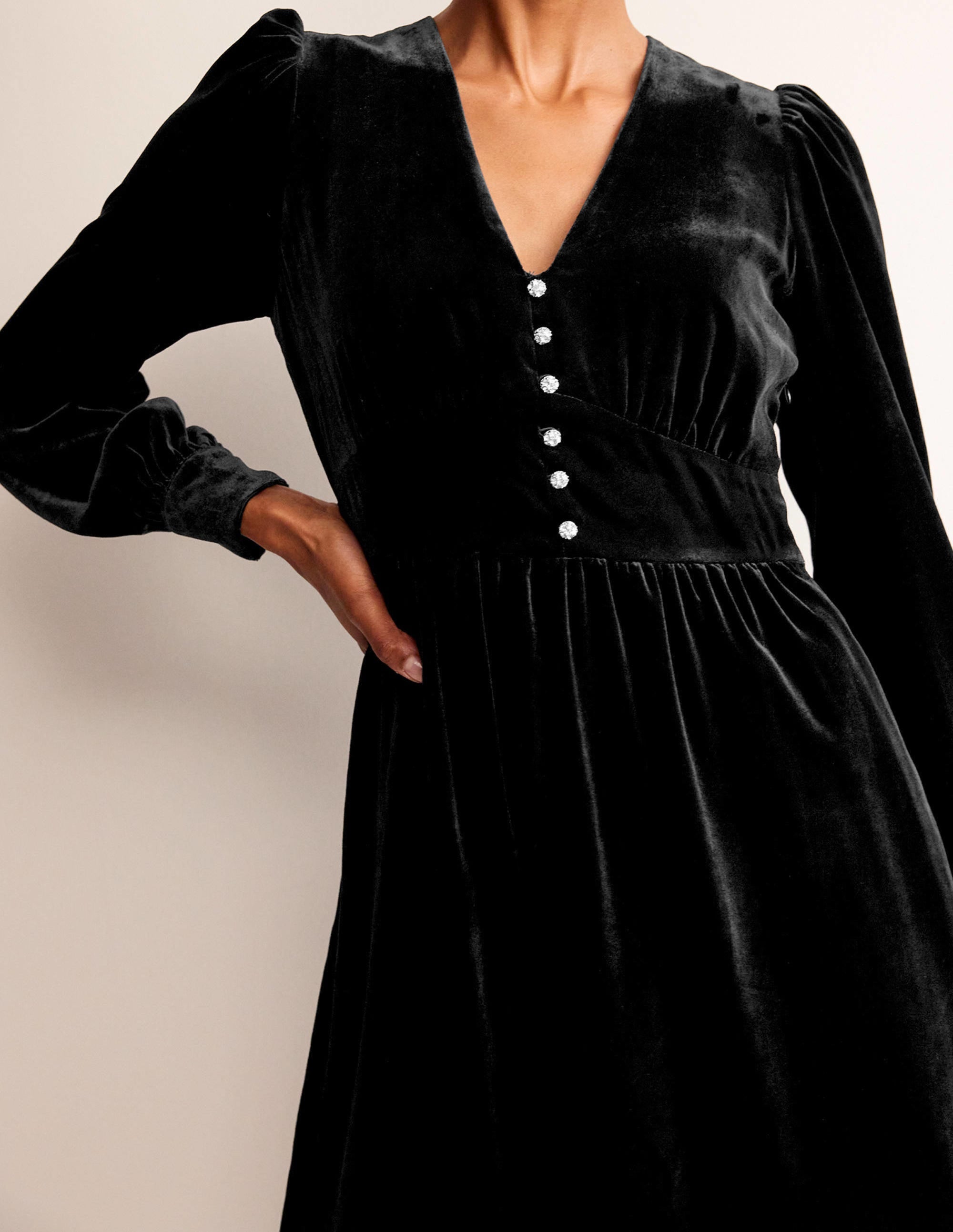 Robe midi Elise en velours ornementé-Noir - Image 2