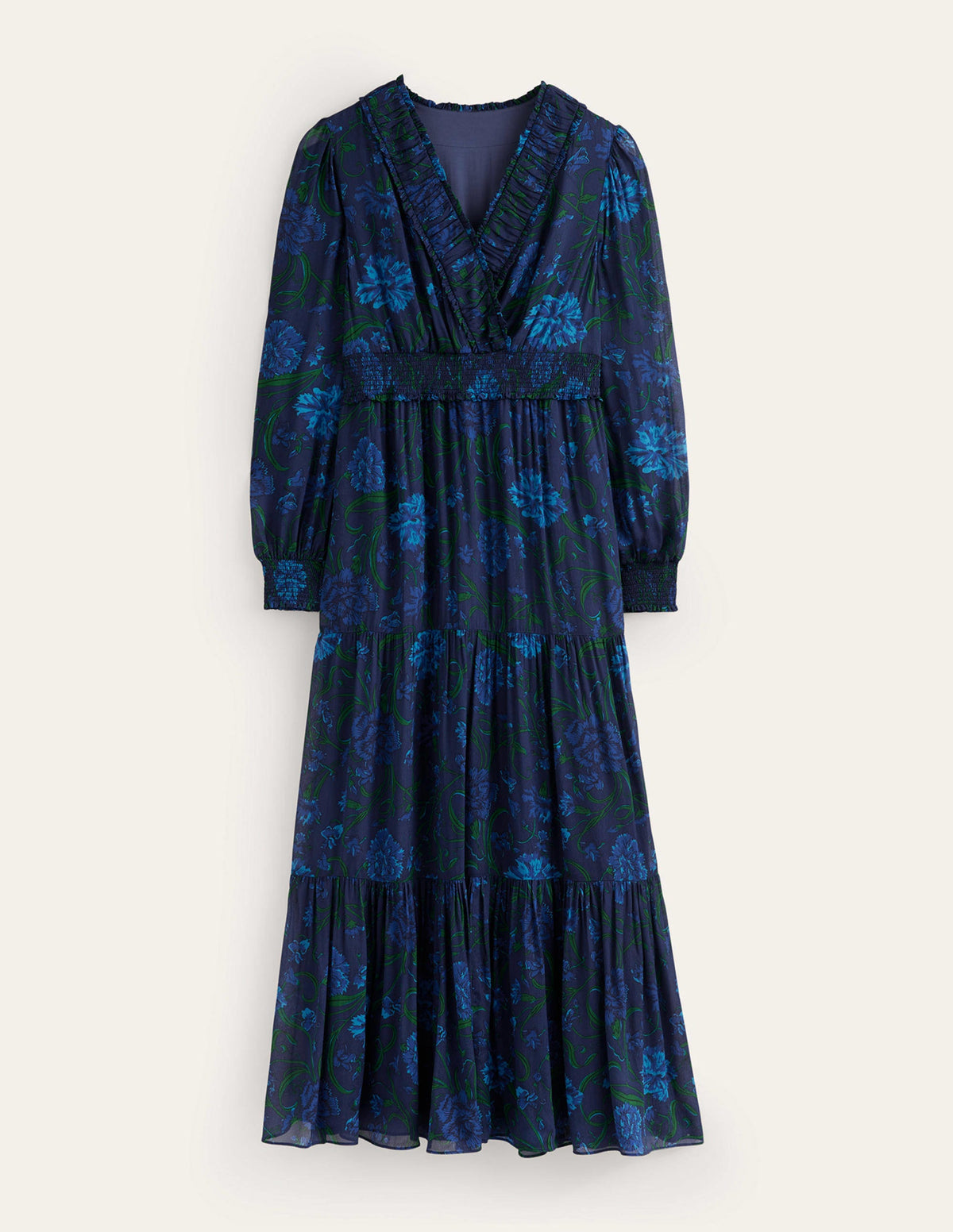 Florales Maxikleid mit Rüschenkragen-Marineblau, Freesie-6
