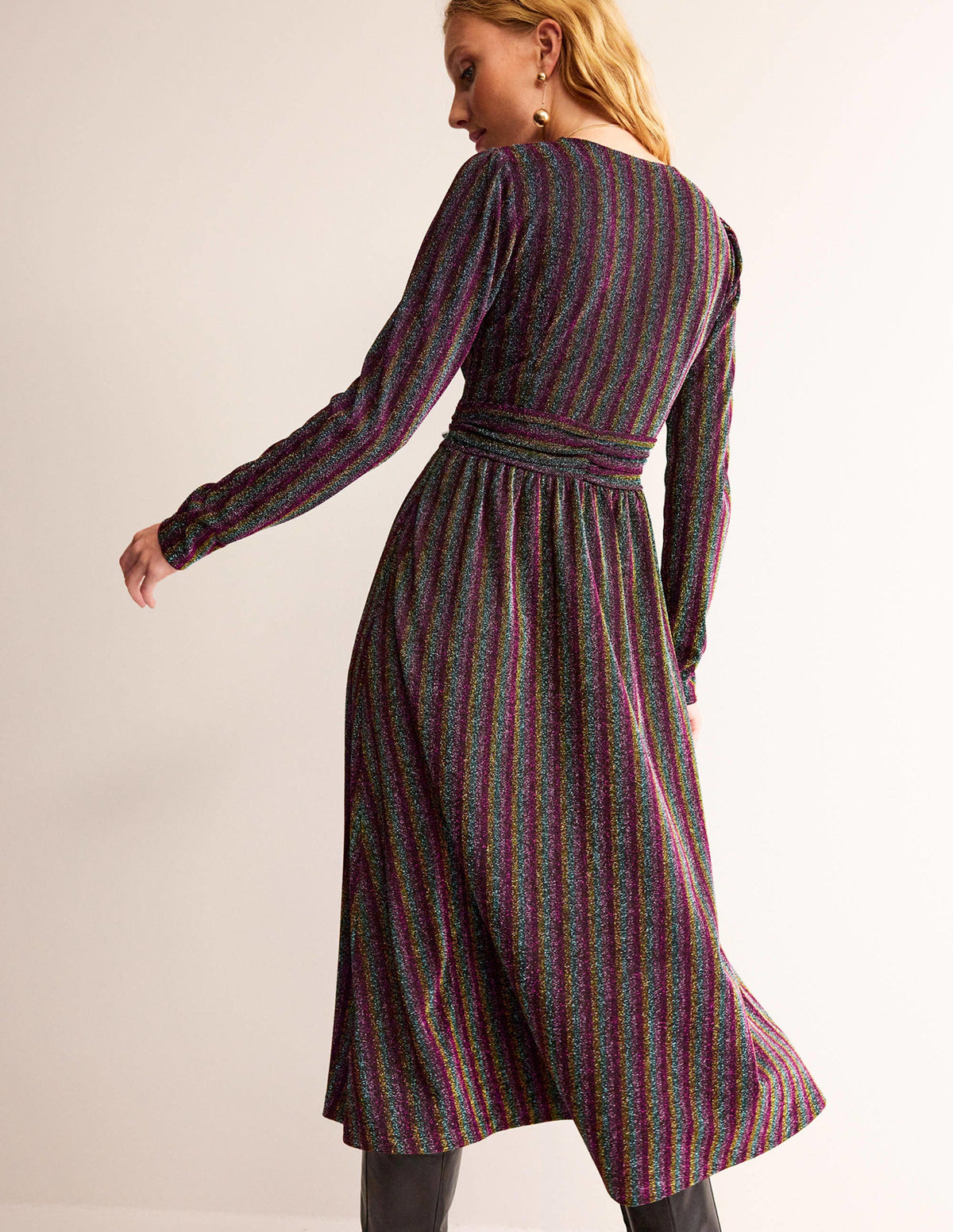 Midikleid mit Raffung und Glitzer-Bunt Gestreift-3