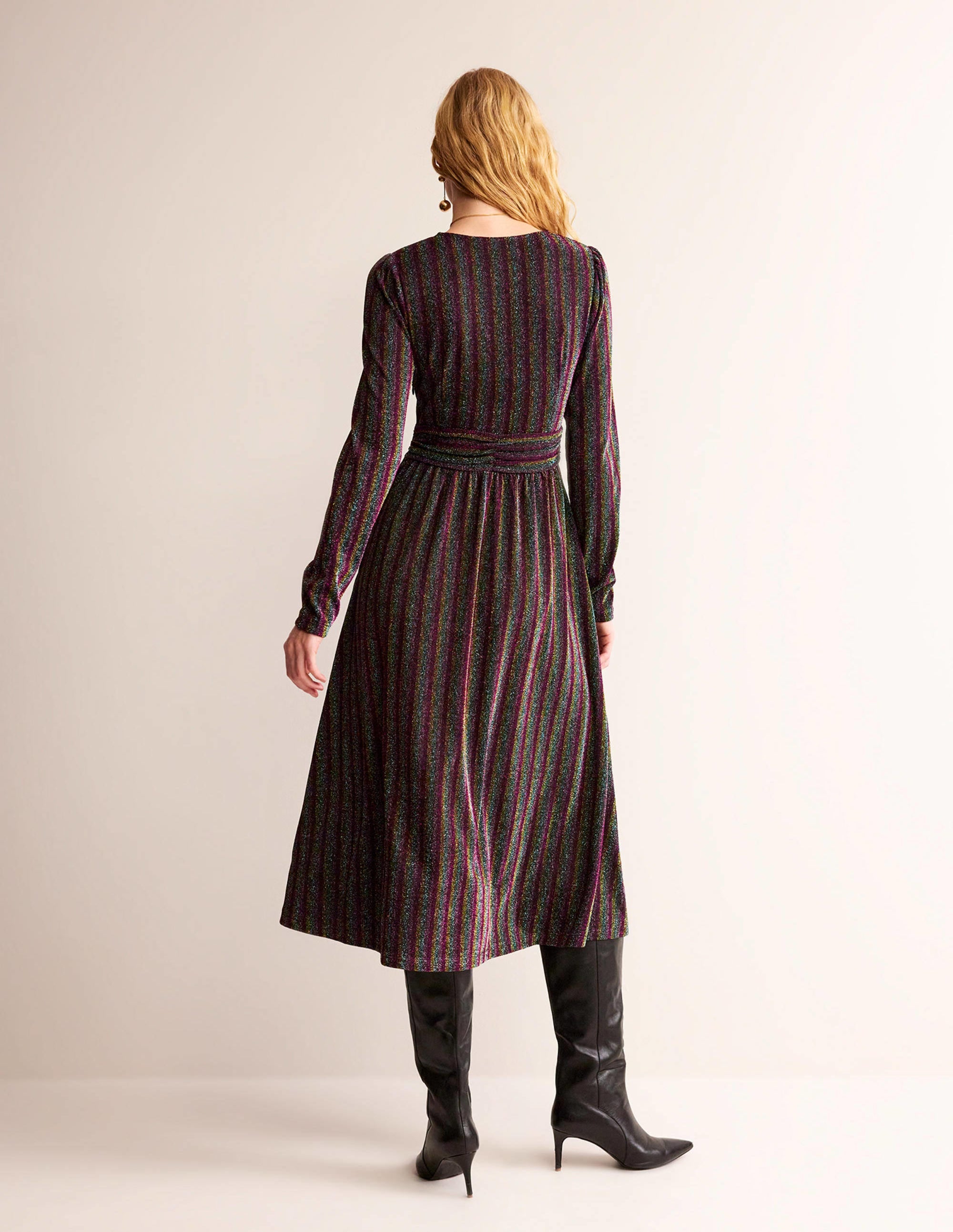 Midikleid mit Raffung und Glitzer-Bunt Gestreift - Image 6