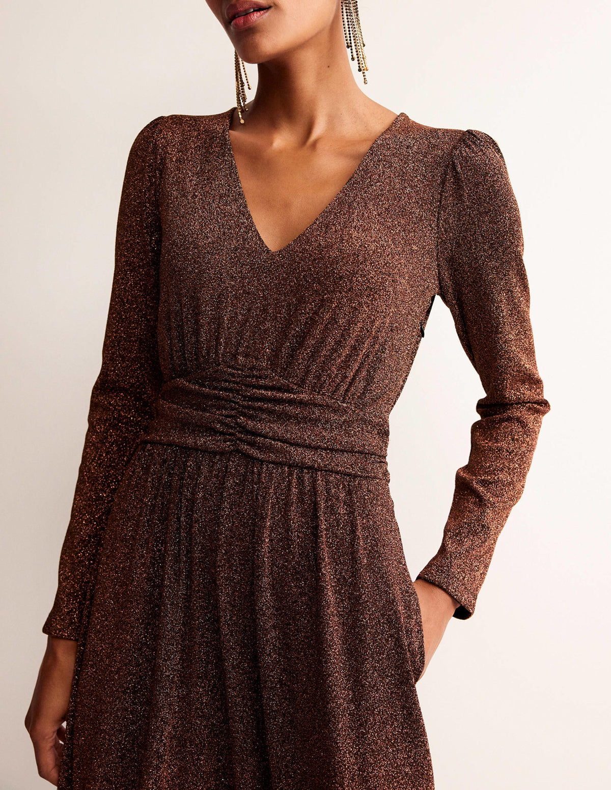 Robe étincelante à taille froncée-Cuivre-2