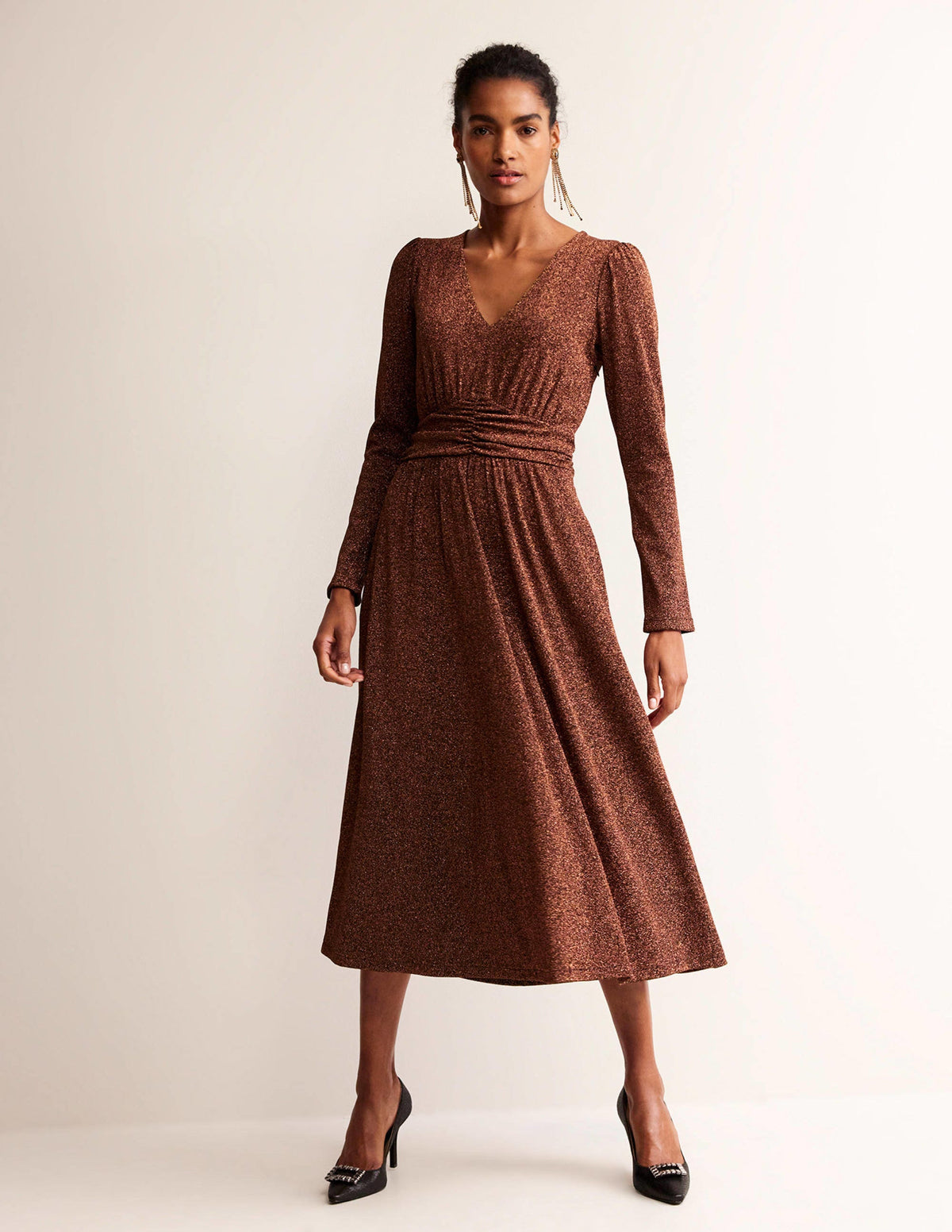 Robe étincelante à taille froncée-Cuivre-4