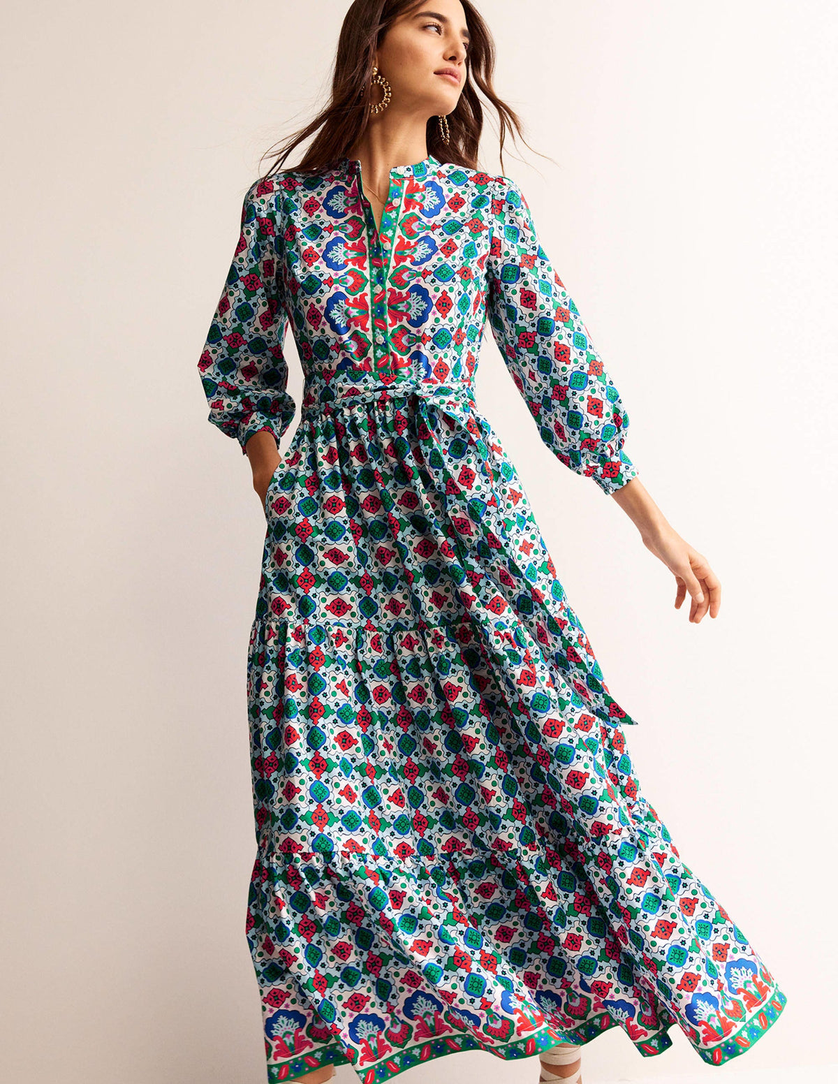 Alba Gestuftes Maxikleid aus Baumwolle-Bunt, Küsten-Kachel - Image 2