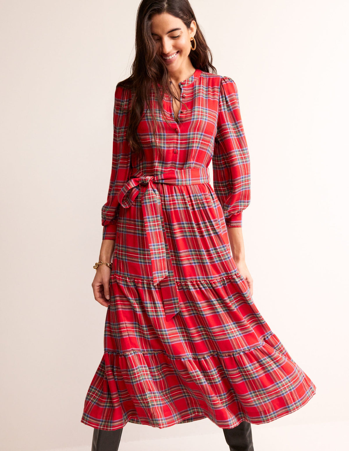Robe longue en tissu écossais-Carreaux-1