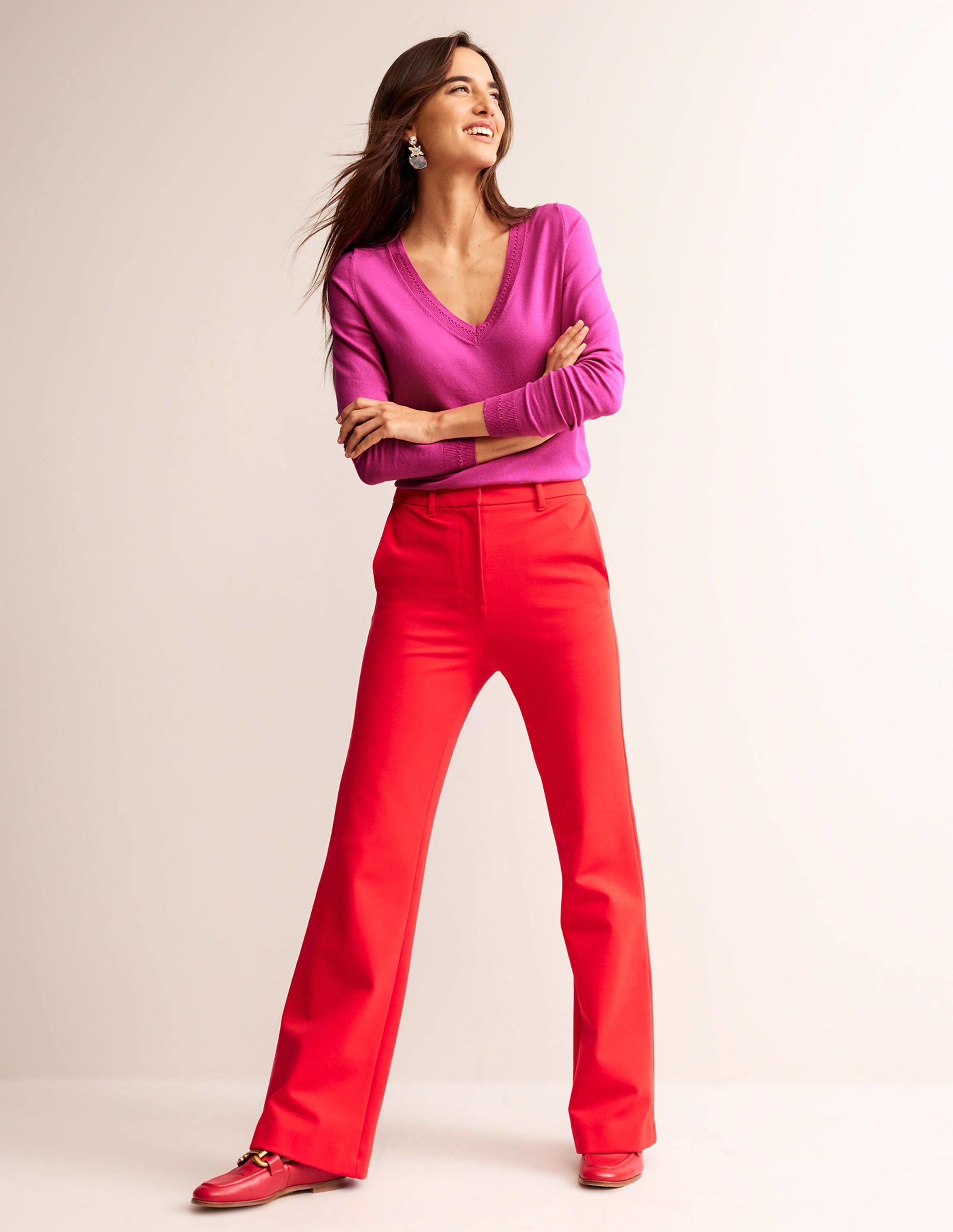 Catriona Pullover aus Baumwolle mit V-Ausschnitt-Rosa, Weltraum - Image 4