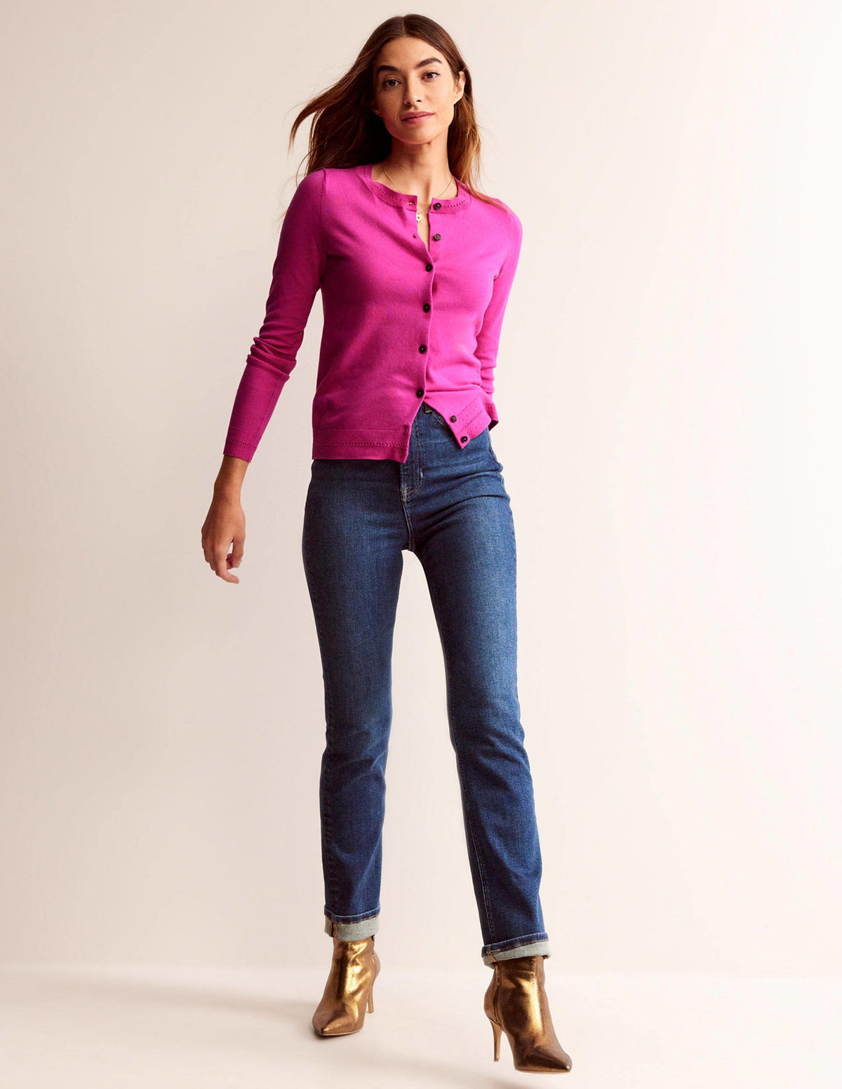 Cardigan Catriona en coton-Rose violette - Image 4