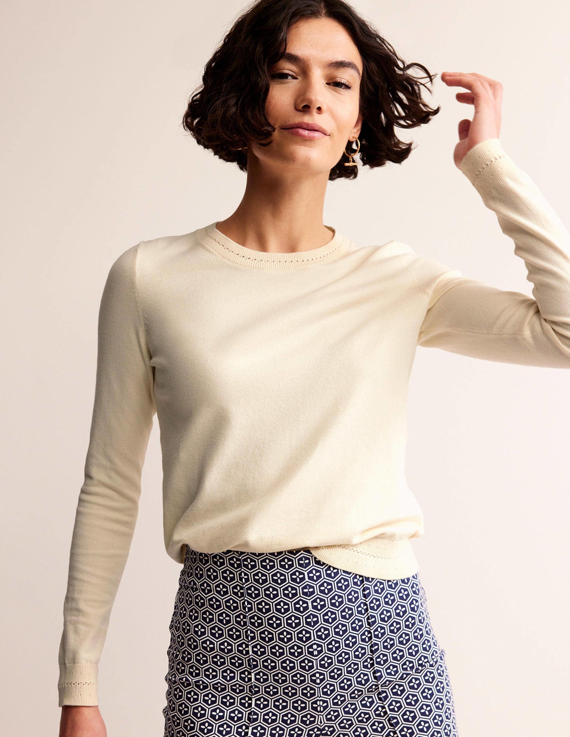 Catriona Pullover aus Baumwolle mit Rundhalsausschnitt-Warmes Naturweiß-1