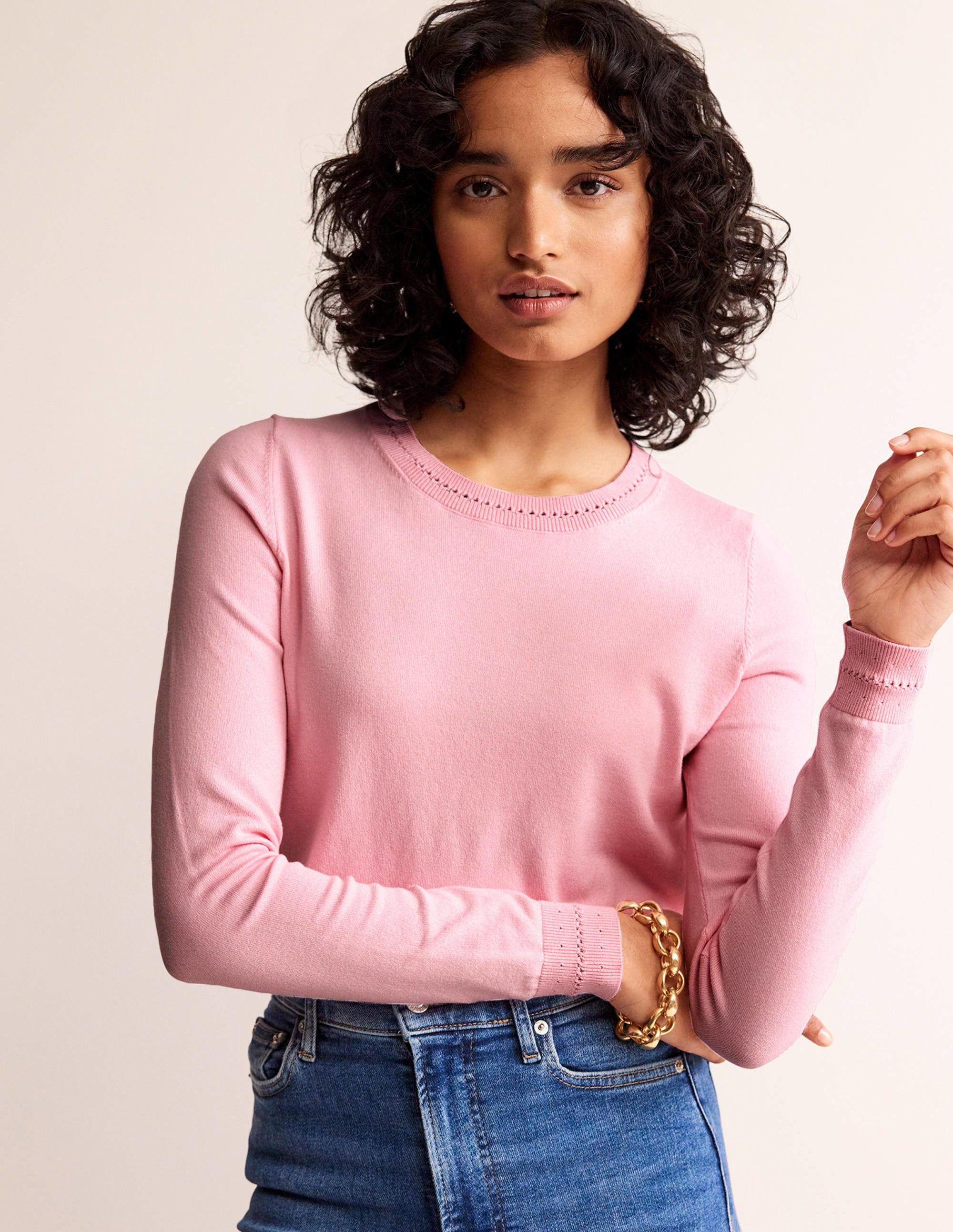 Pull Catriona col rond en coton-Orchideenrosa - Image 2