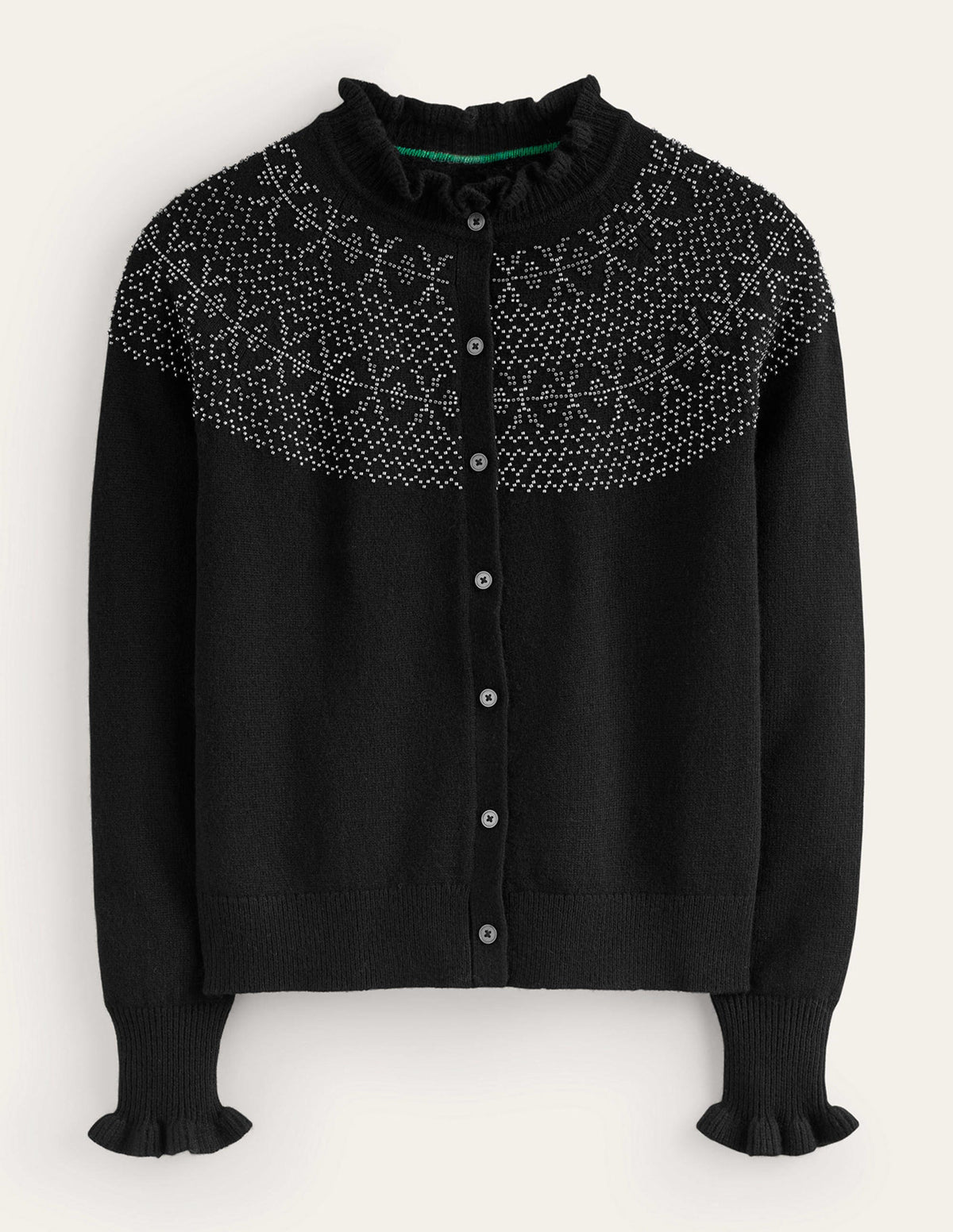 Embellished Yoke Cardigan-Black - Image 5