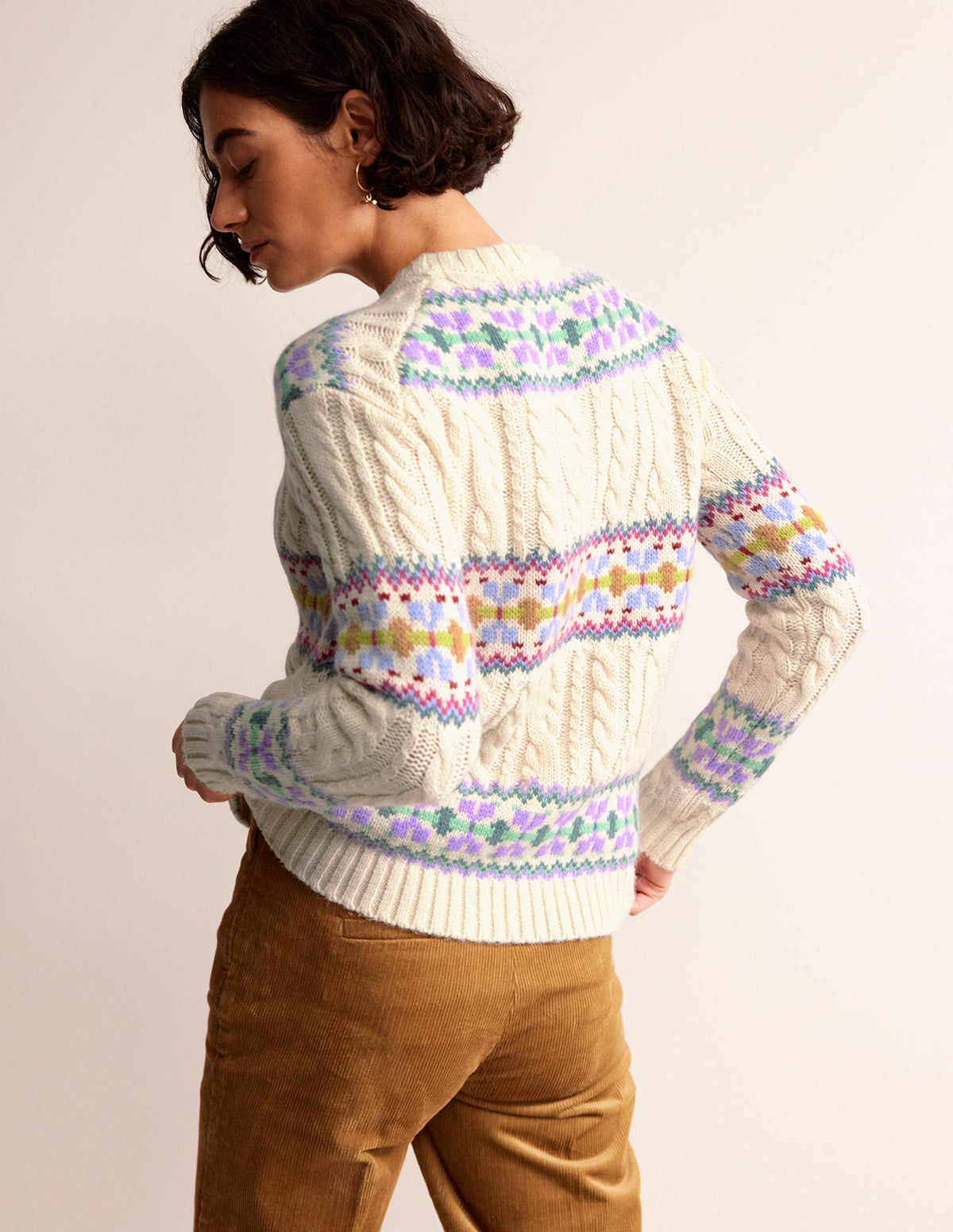 Pull en maille torsadée à motif jacquard-Ivoire chaud - Image 3