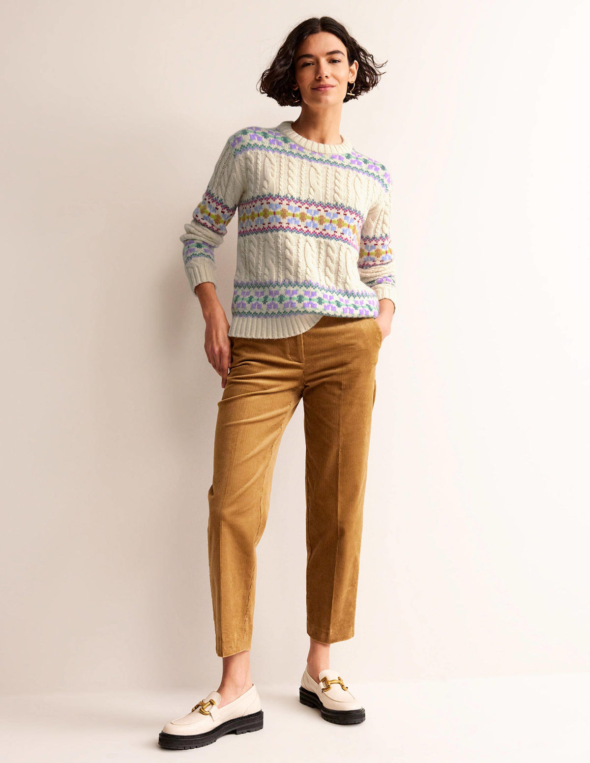 Pull en maille torsadée à motif jacquard-Ivoire chaud - Image 4