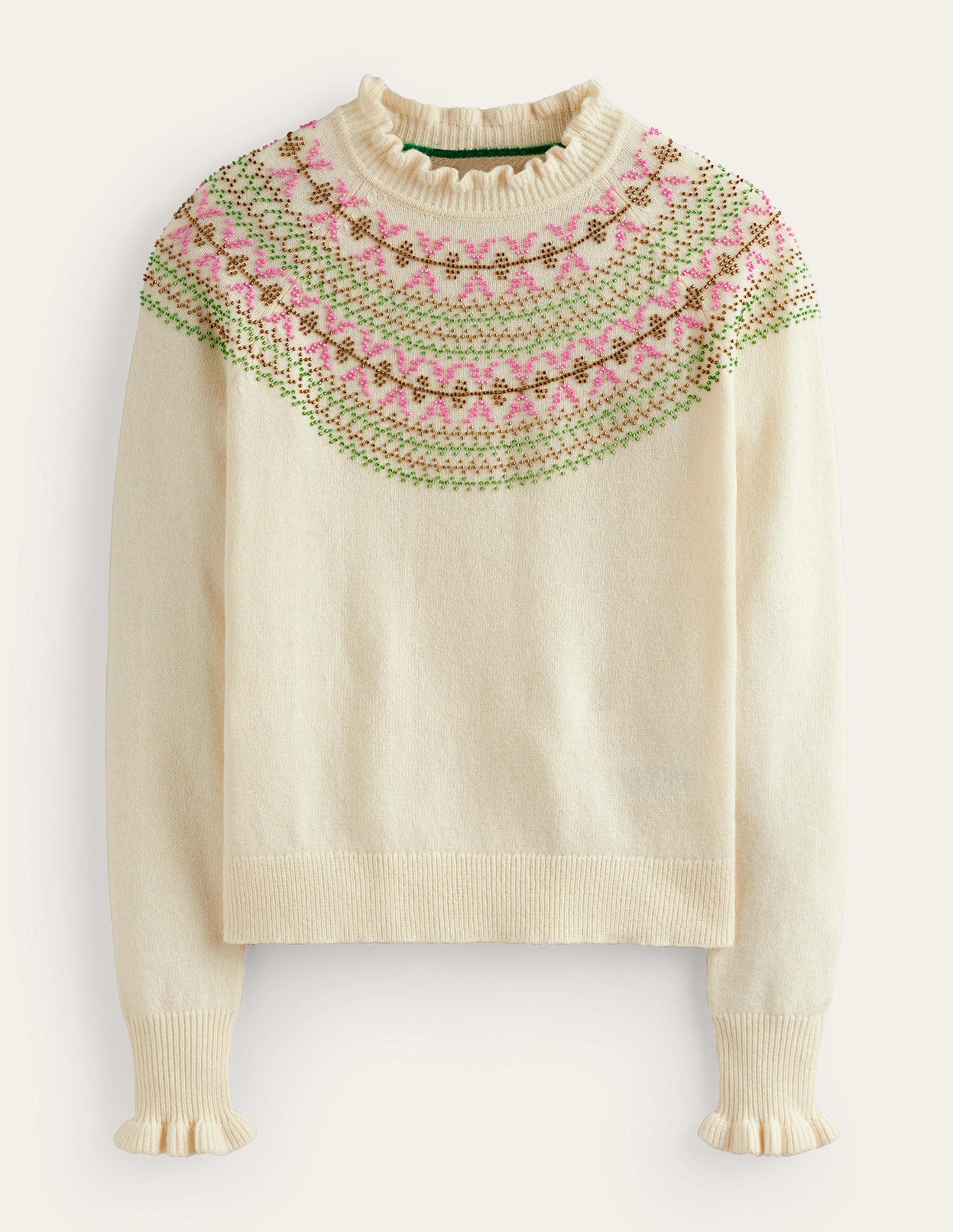 Verzierter Pullover mit Passe-Naturweiß-5