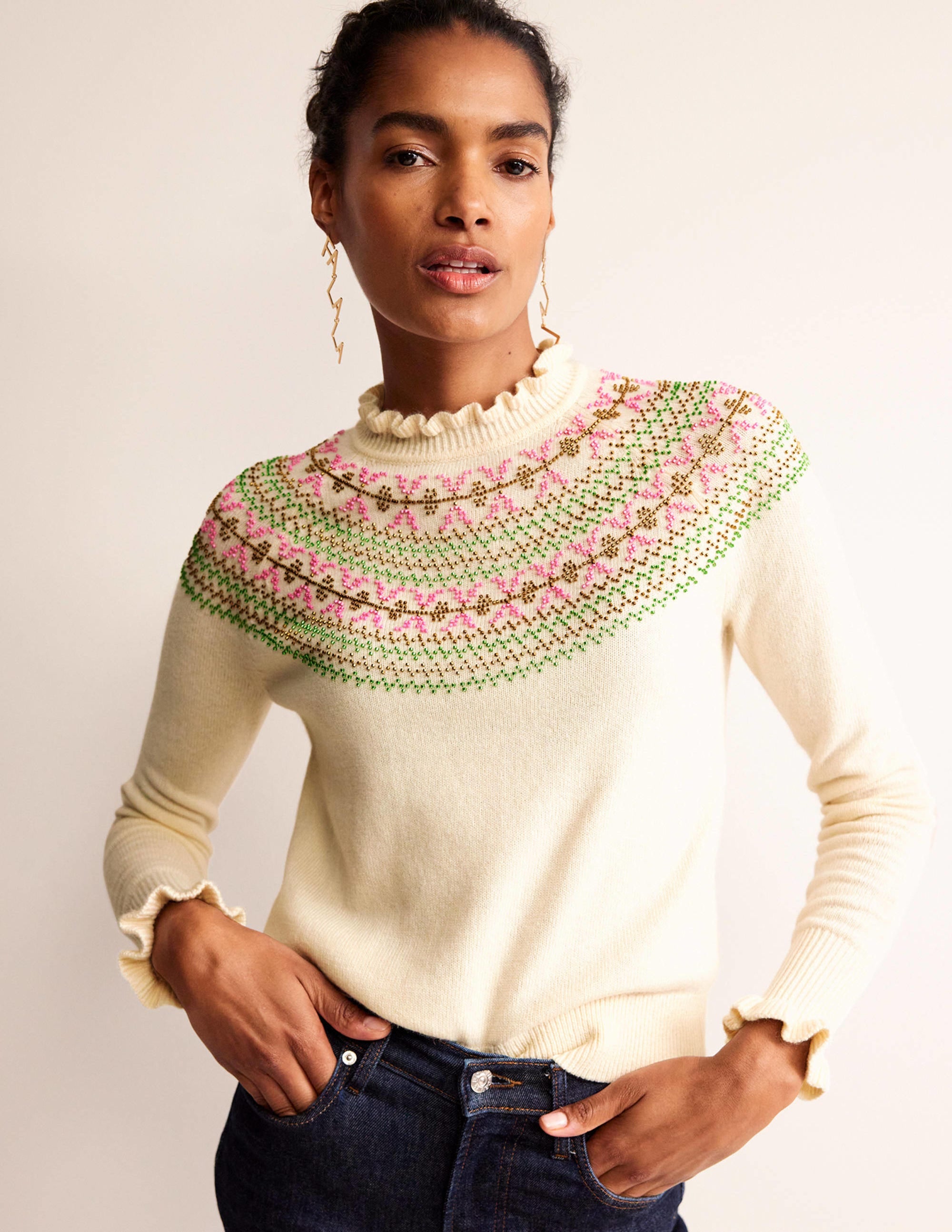 Verzierter Pullover mit Passe-Naturweiß - Image 2