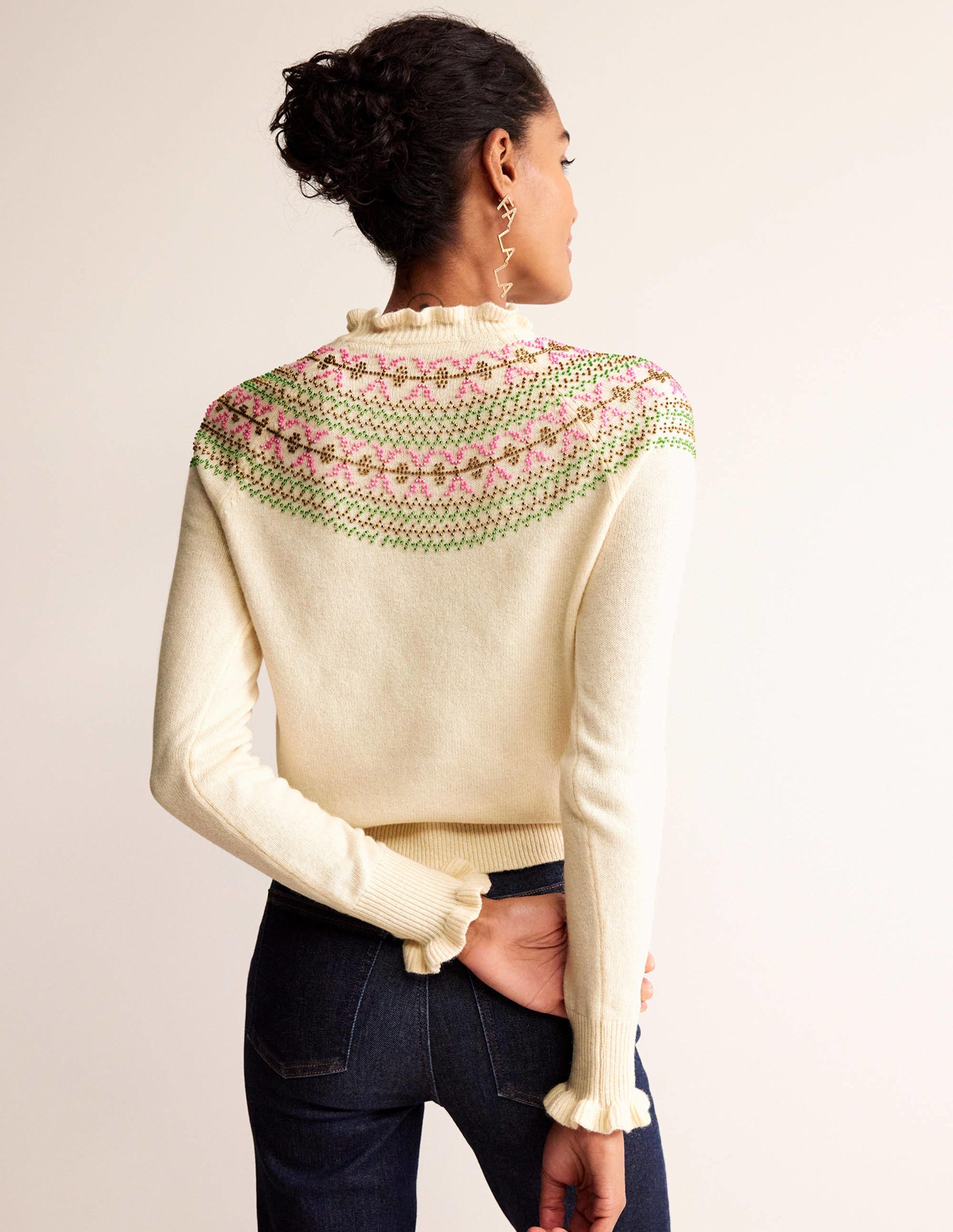 Verzierter Pullover mit Passe-Naturweiß - Image 3
