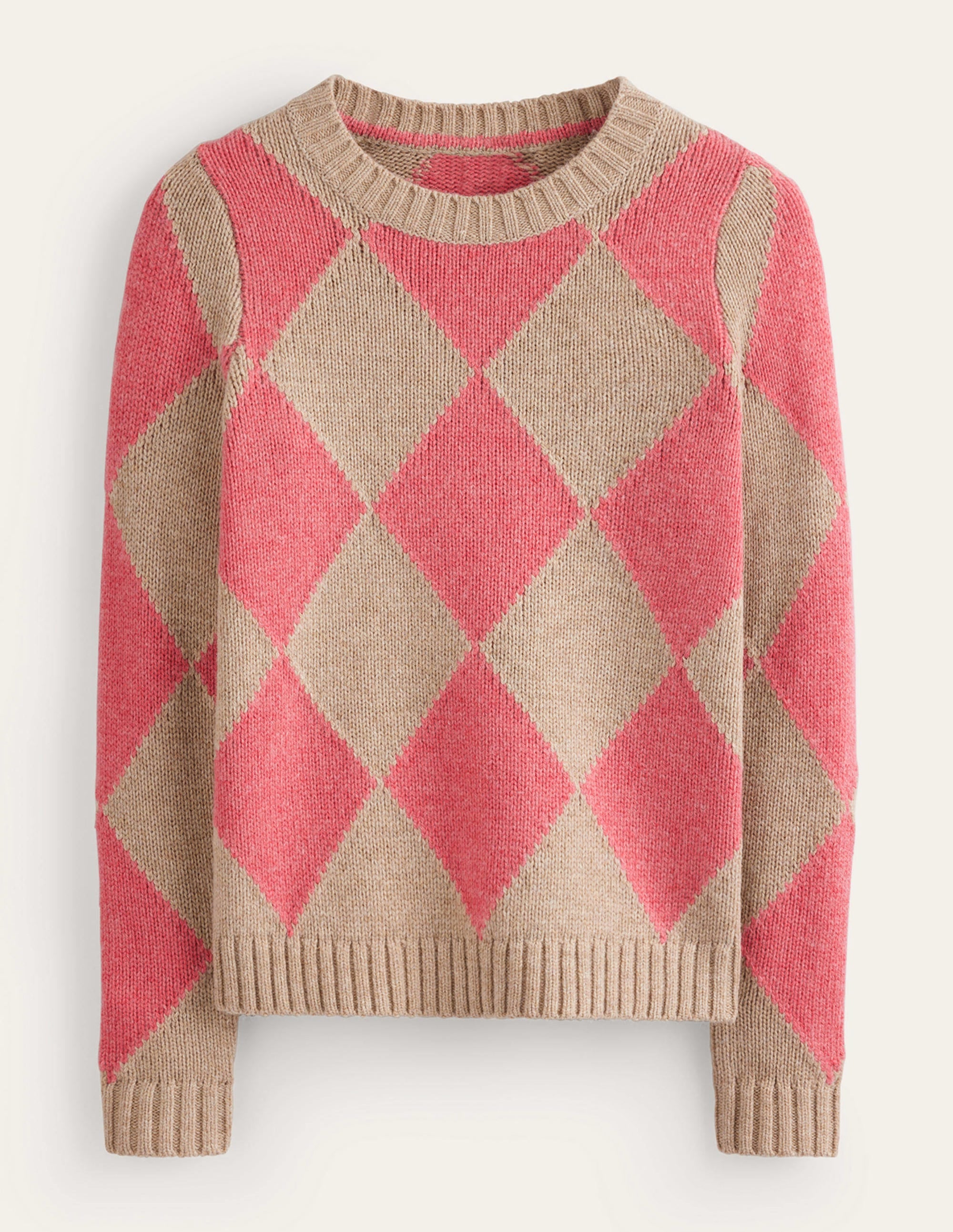 Pull col rond à motif argyle-Pastèque, chinchilla chiné - Image 5
