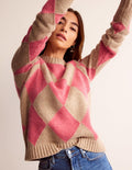 Pull col rond à motif argyle-Pastèque, chinchilla chiné