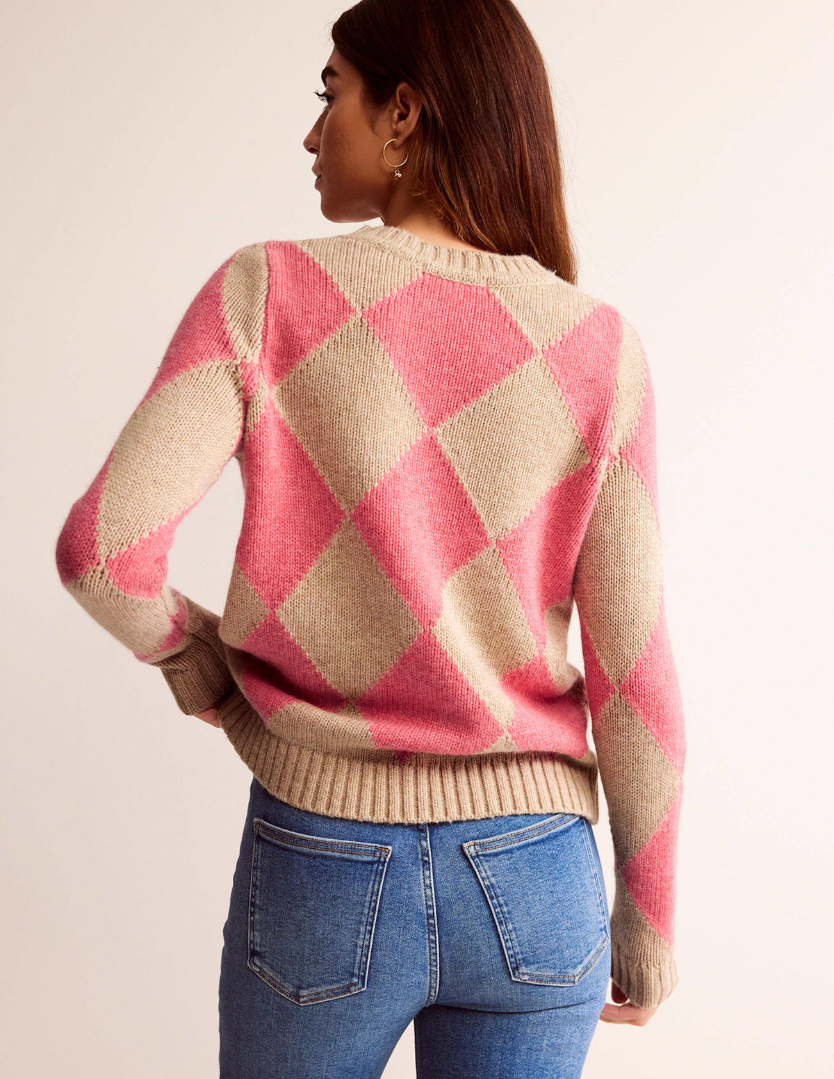 Pull col rond à motif argyle-Pastèque, chinchilla chiné - Image 3